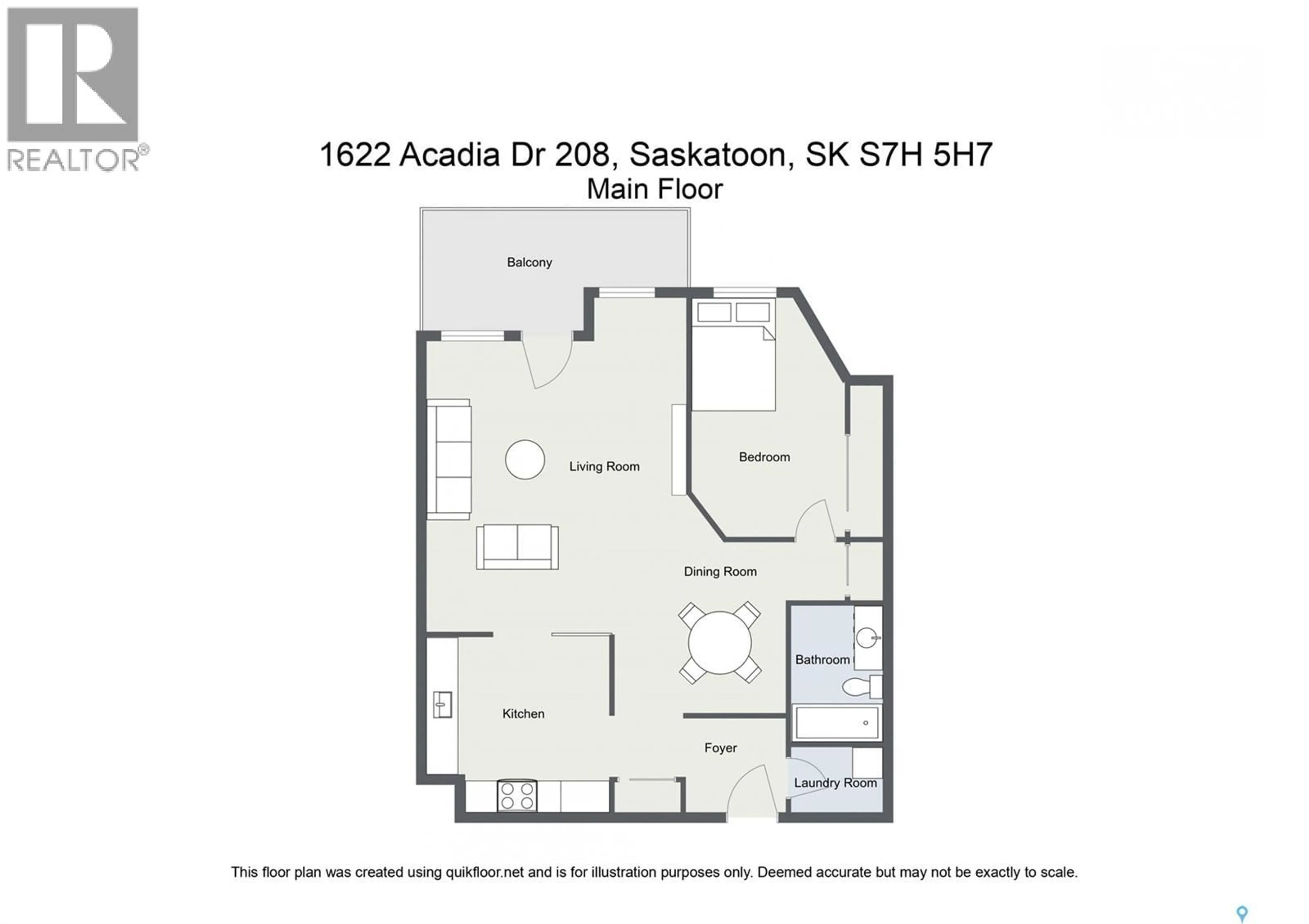 Floor plan for 208 - 1622 ACADIA DRIVE, Saskatoon Saskatchewan S7H5H7