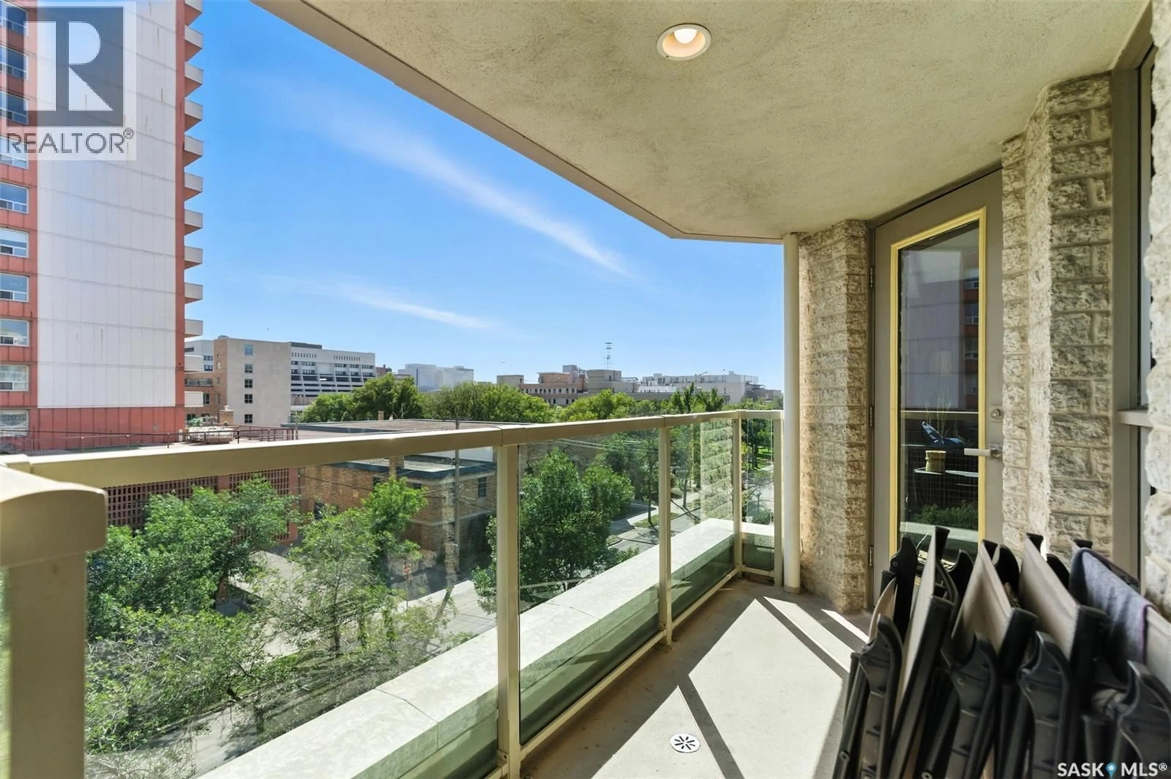 Balcony in the apartment, city buildings view from balcony for 303 - 401 5TH AVENUE N, Saskatoon Saskatchewan S7K2P6