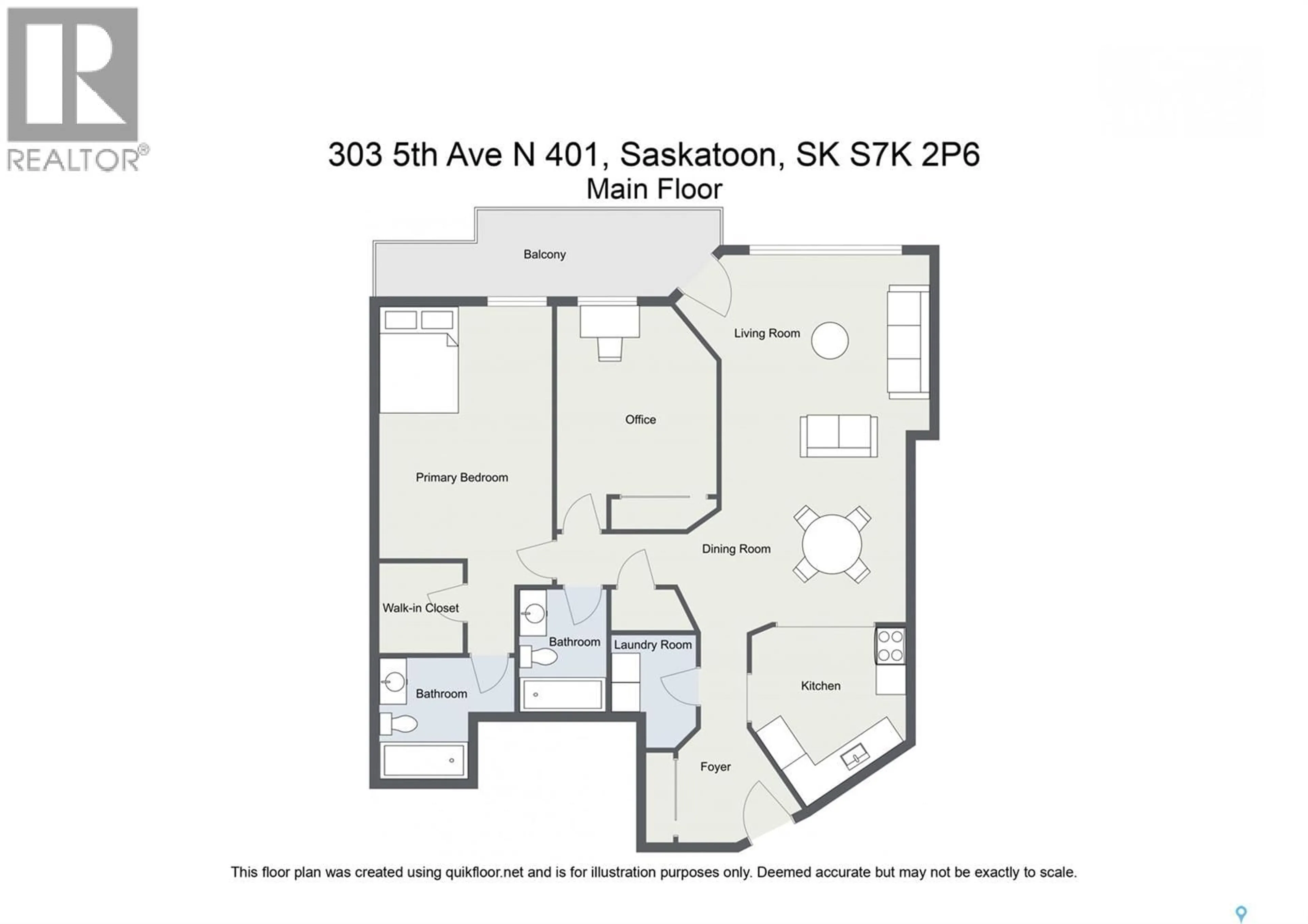 Floor plan for 303 - 401 5TH AVENUE N, Saskatoon Saskatchewan S7K2P6