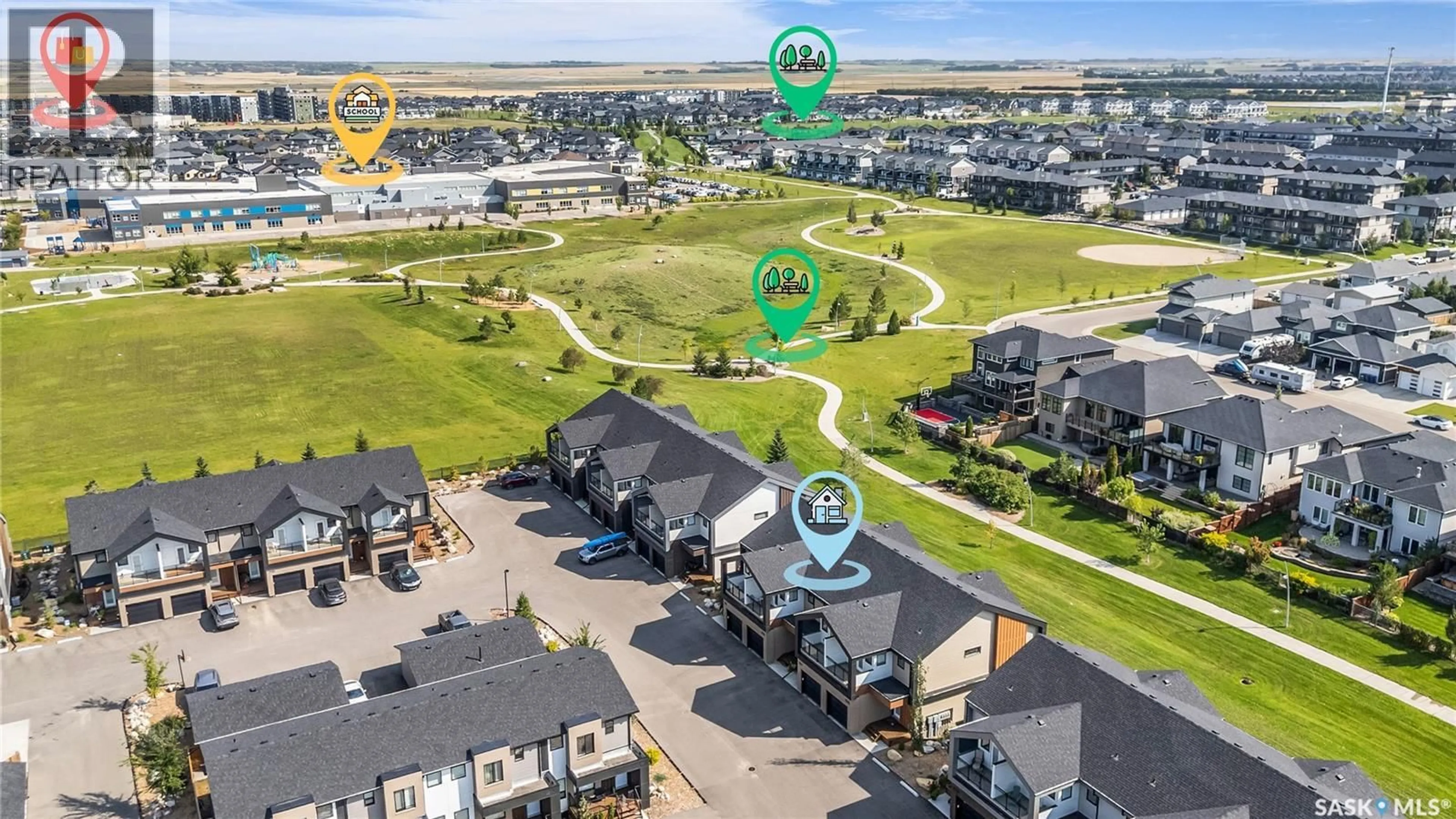 A pic from outside/outdoor area/front of a property/back of a property/a pic from drone, street for 59 619 EVERGREEN BOULEVARD, Saskatoon Saskatchewan S7W0Y7