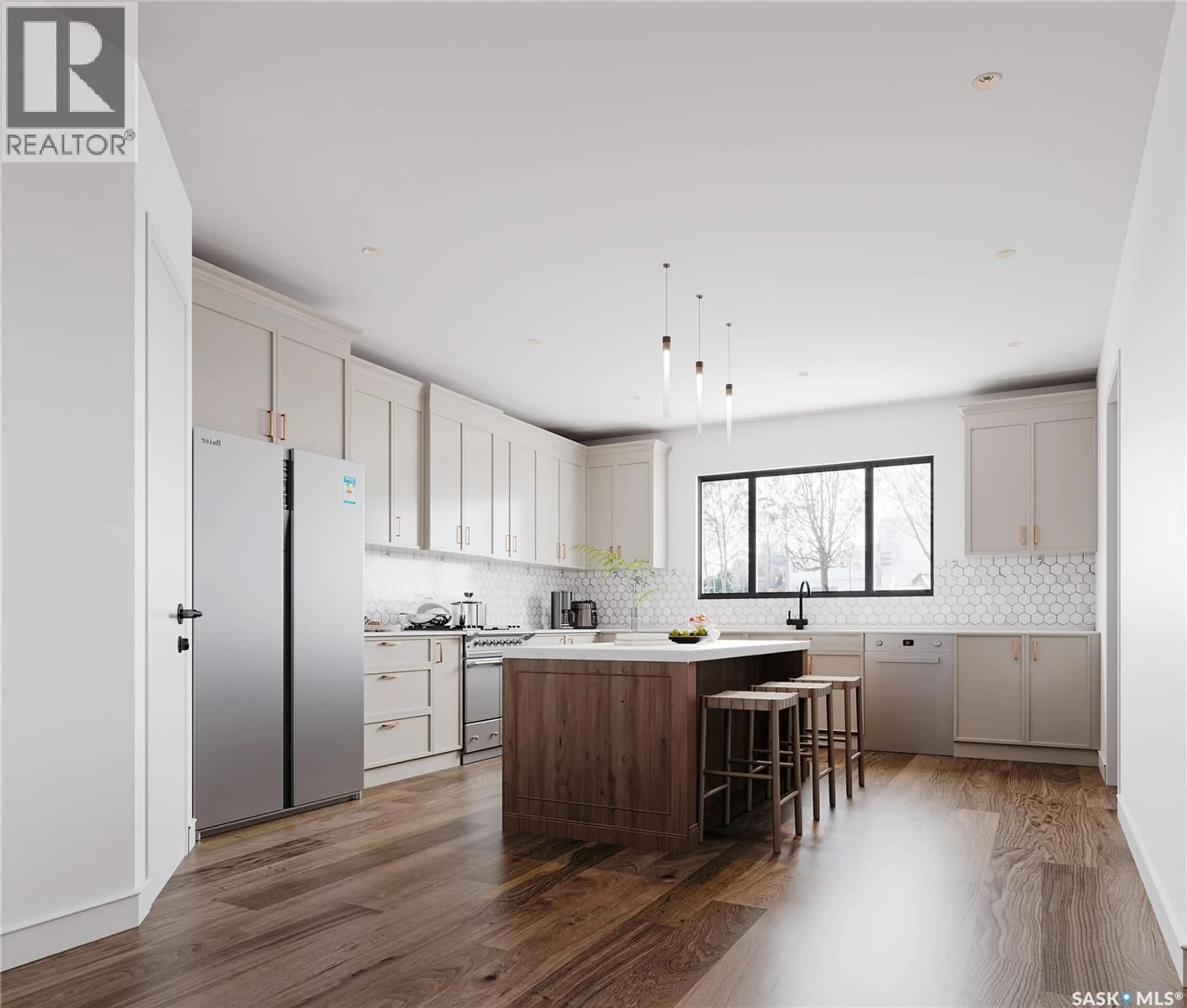 Open concept kitchen, wood/laminate floor for 229 ASPEN RIDGE STREET, Saskatoon Saskatchewan S7W0Z5