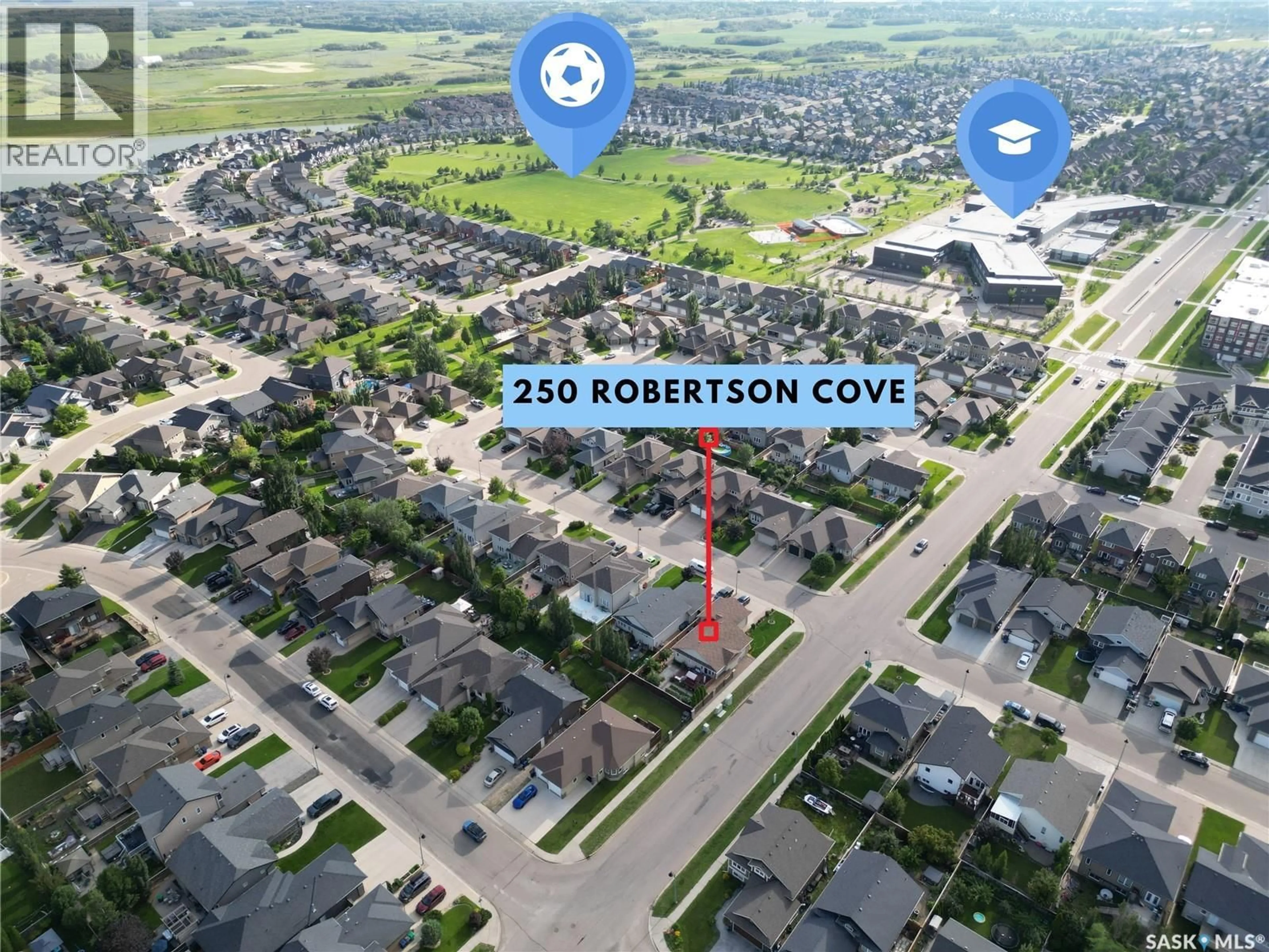 A pic from outside/outdoor area/front of a property/back of a property/a pic from drone, street for 250 ROBERTSON COVE, Saskatoon Saskatchewan S7T0E6
