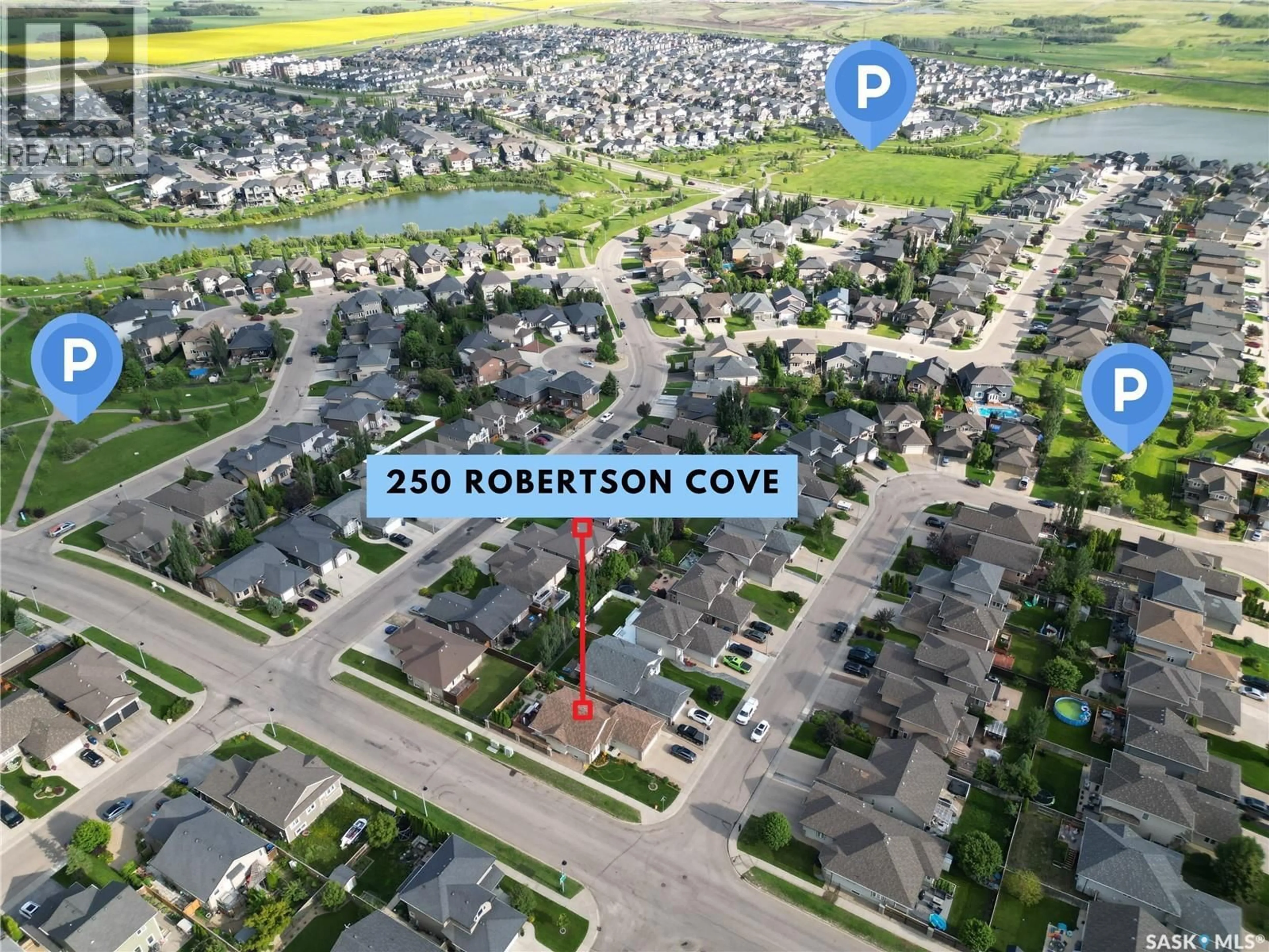 A pic from outside/outdoor area/front of a property/back of a property/a pic from drone, street for 250 ROBERTSON COVE, Saskatoon Saskatchewan S7T0E6