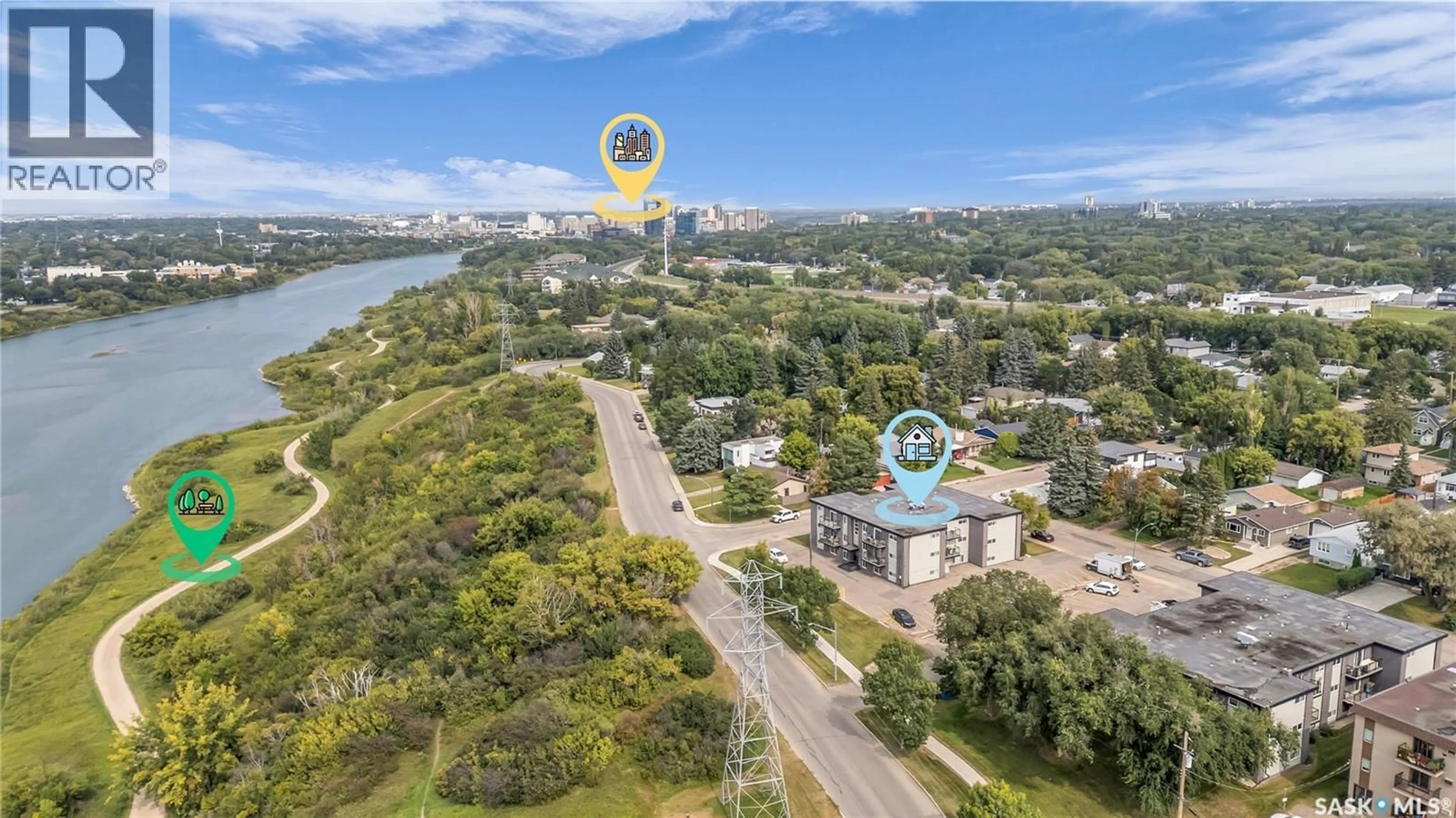 A pic from outside/outdoor area/front of a property/back of a property/a pic from drone, water/lake/river/ocean view for 15 2106 ST CECILIA AVENUE, Saskatoon Saskatchewan S7M0P2