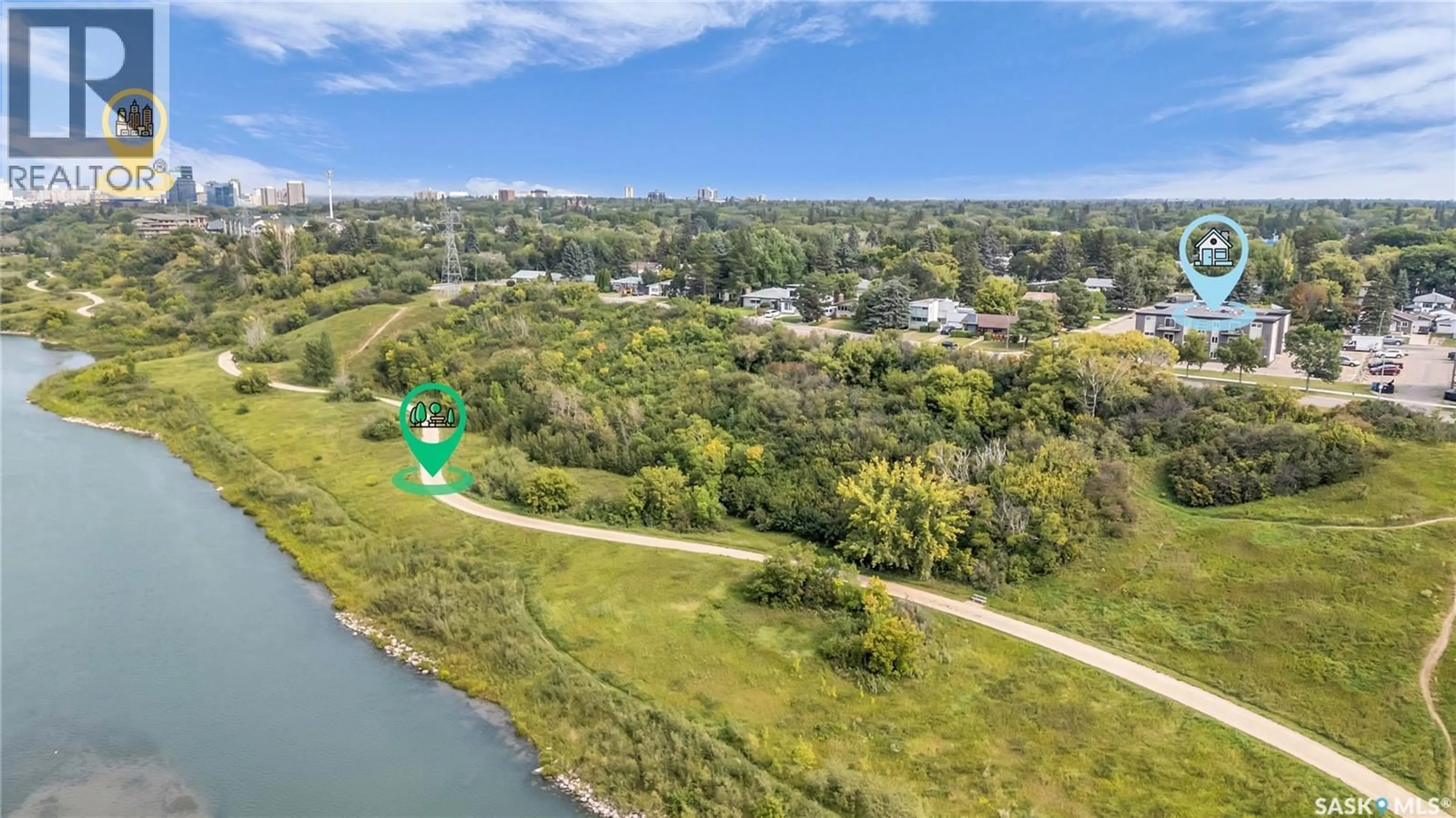 A pic from outside/outdoor area/front of a property/back of a property/a pic from drone, water/lake/river/ocean view for 15 2106 ST CECILIA AVENUE, Saskatoon Saskatchewan S7M0P2