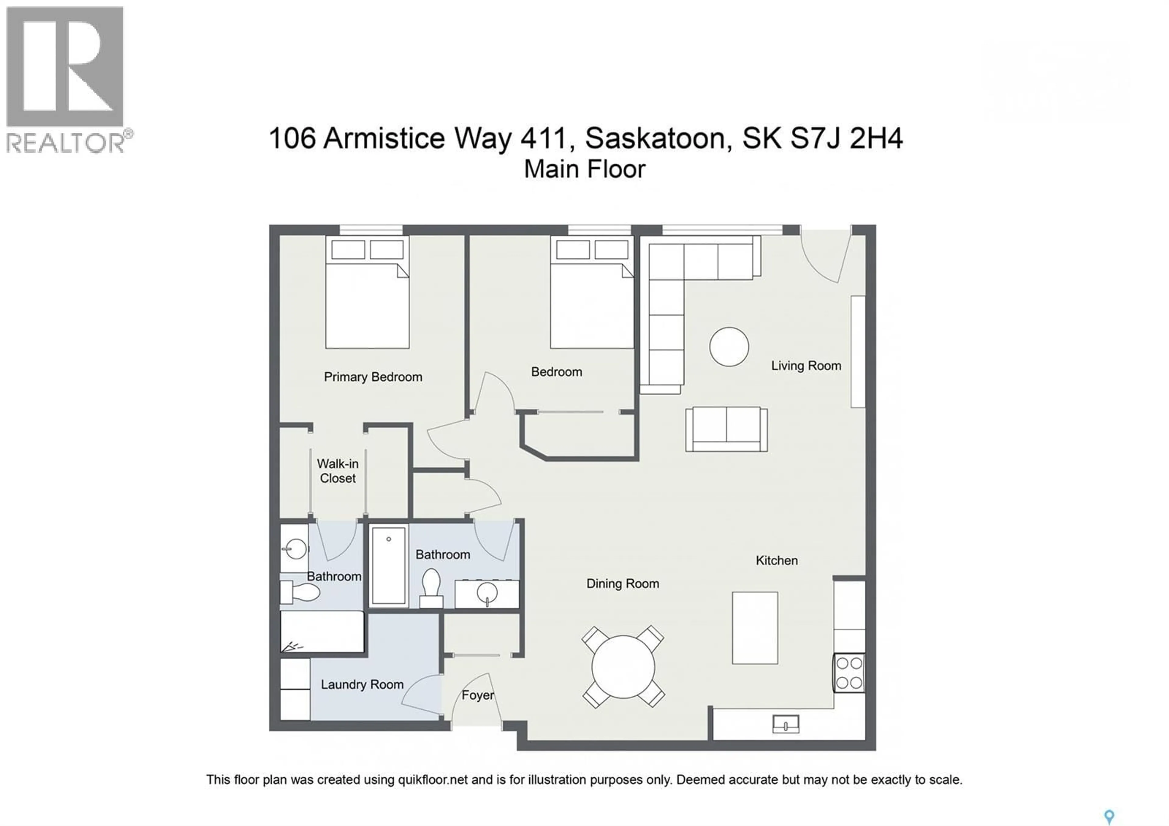 Floor plan for 411 106 ARMISTICE WAY, Saskatoon Saskatchewan S7J2H4