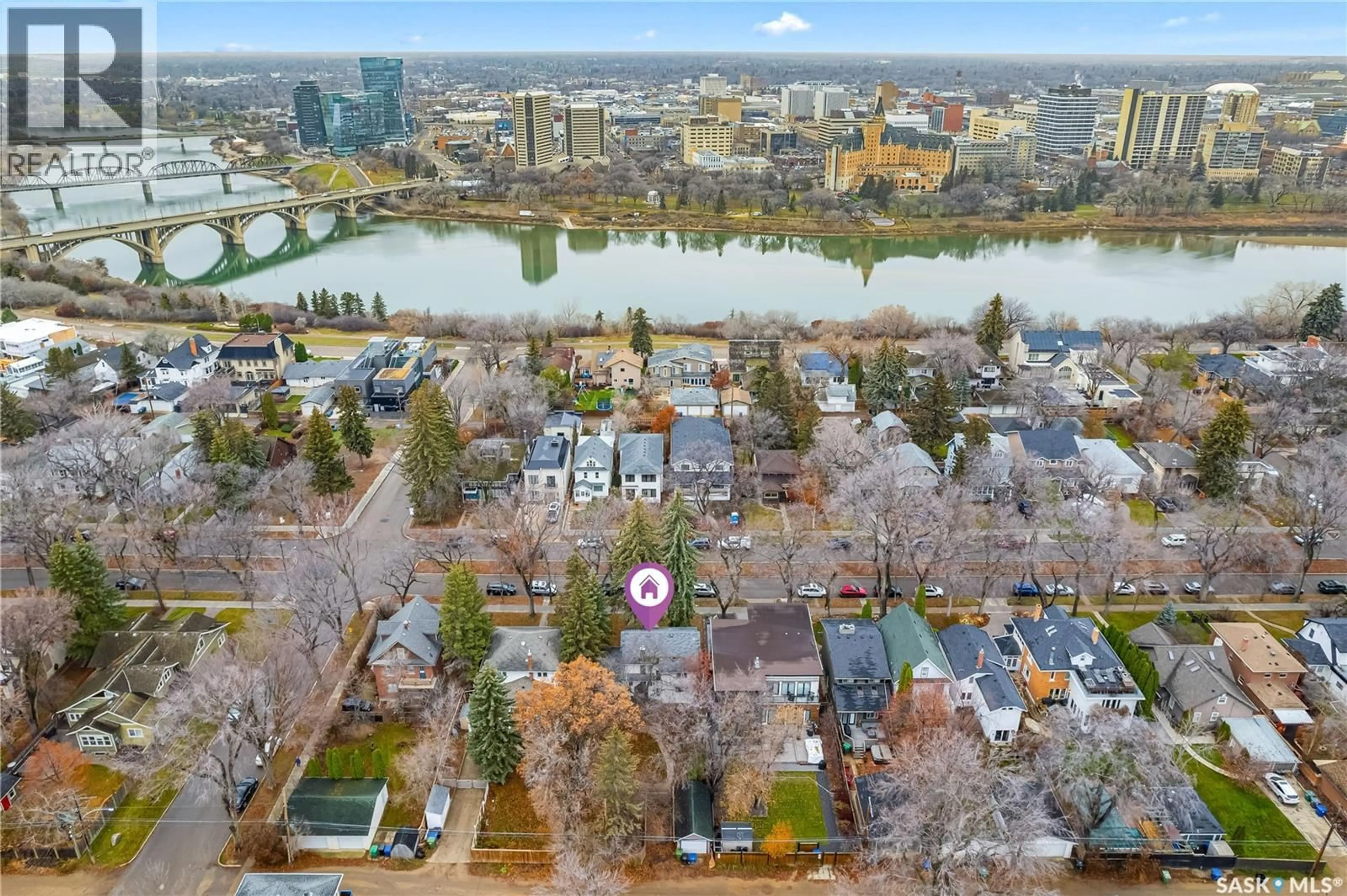 A pic from outside/outdoor area/front of a property/back of a property/a pic from drone, water/lake/river/ocean view for 710 UNIVERSITY DRIVE, Saskatoon Saskatchewan S7N0J4