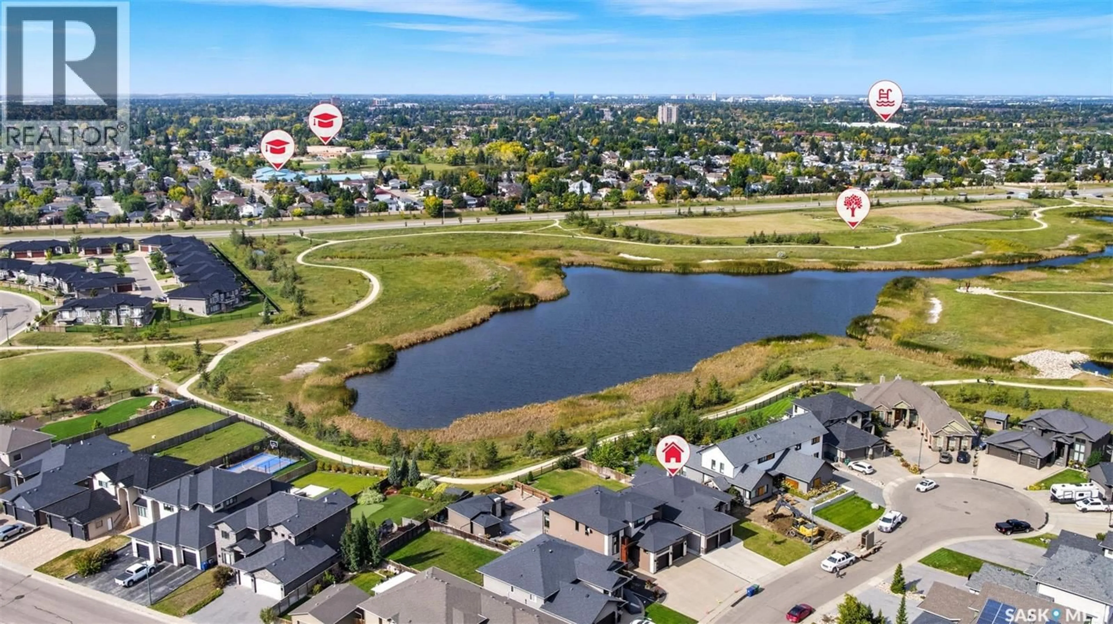 A pic from outside/outdoor area/front of a property/back of a property/a pic from drone, water/lake/river/ocean view for 714 LEDINGHAM PLACE, Saskatoon Saskatchewan S7V0B6