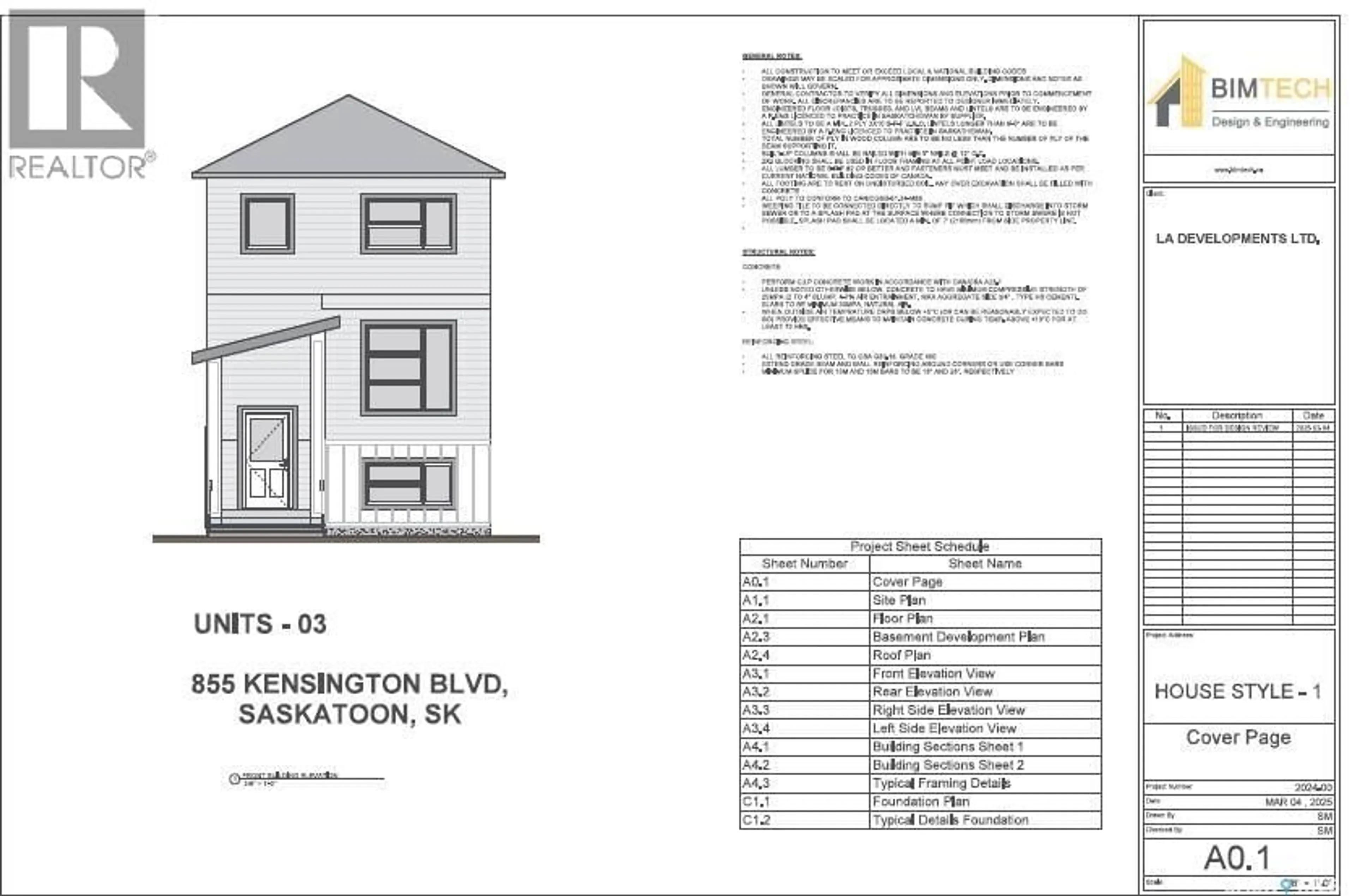 Floor plan for Lot 3 - 855 KENSINGTON BOULEVARD, Saskatoon Saskatchewan S7L6H1