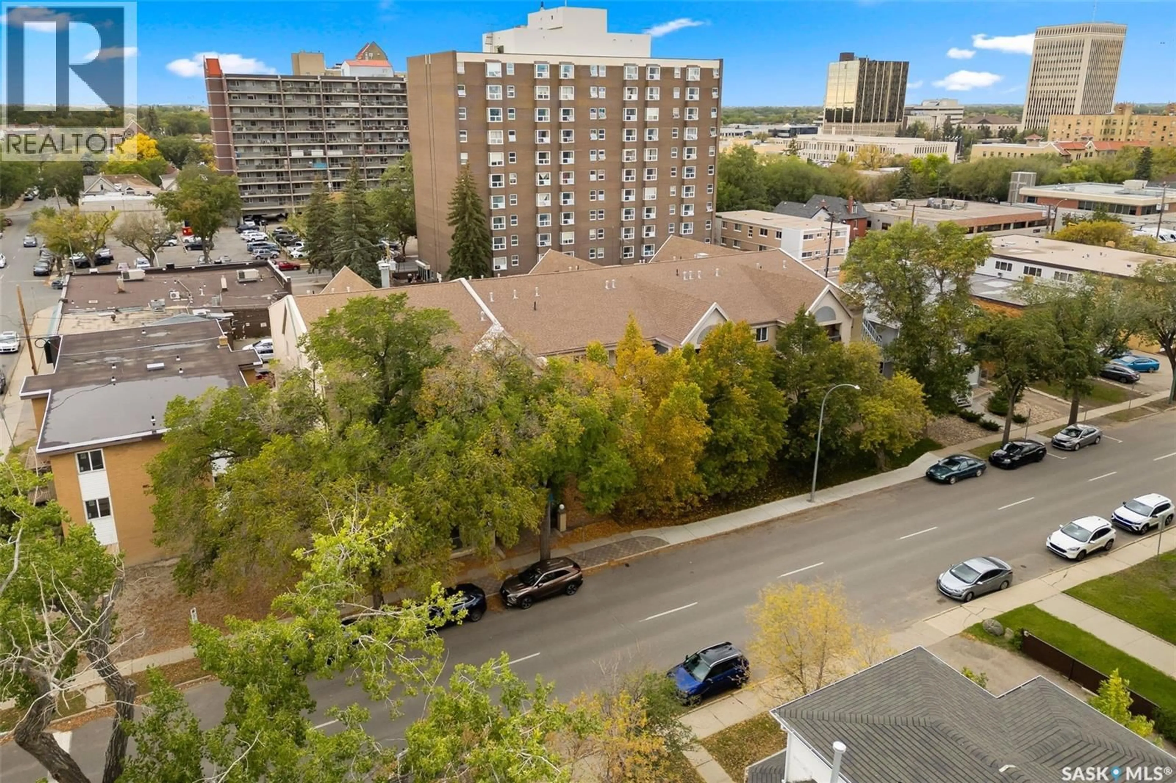 A pic from outside/outdoor area/front of a property/back of a property/a pic from drone, city buildings view from balcony for 302 2160 CORNWALL STREET, Regina Saskatchewan S4P2K7