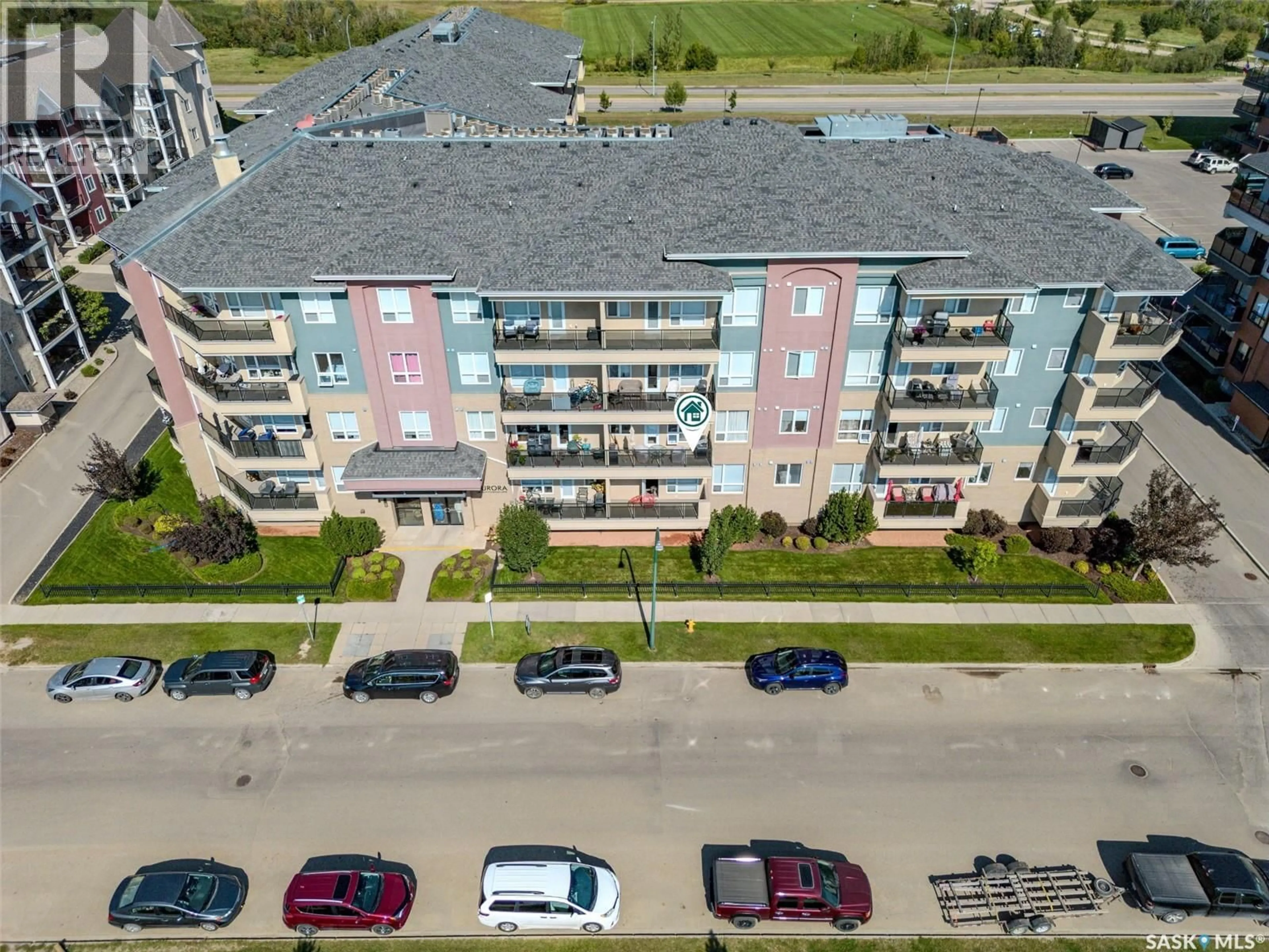 A pic from outside/outdoor area/front of a property/back of a property/a pic from drone, city buildings view from balcony for 221 158 PAWLYCHENKO LANE, Saskatoon Saskatchewan S7V0C3