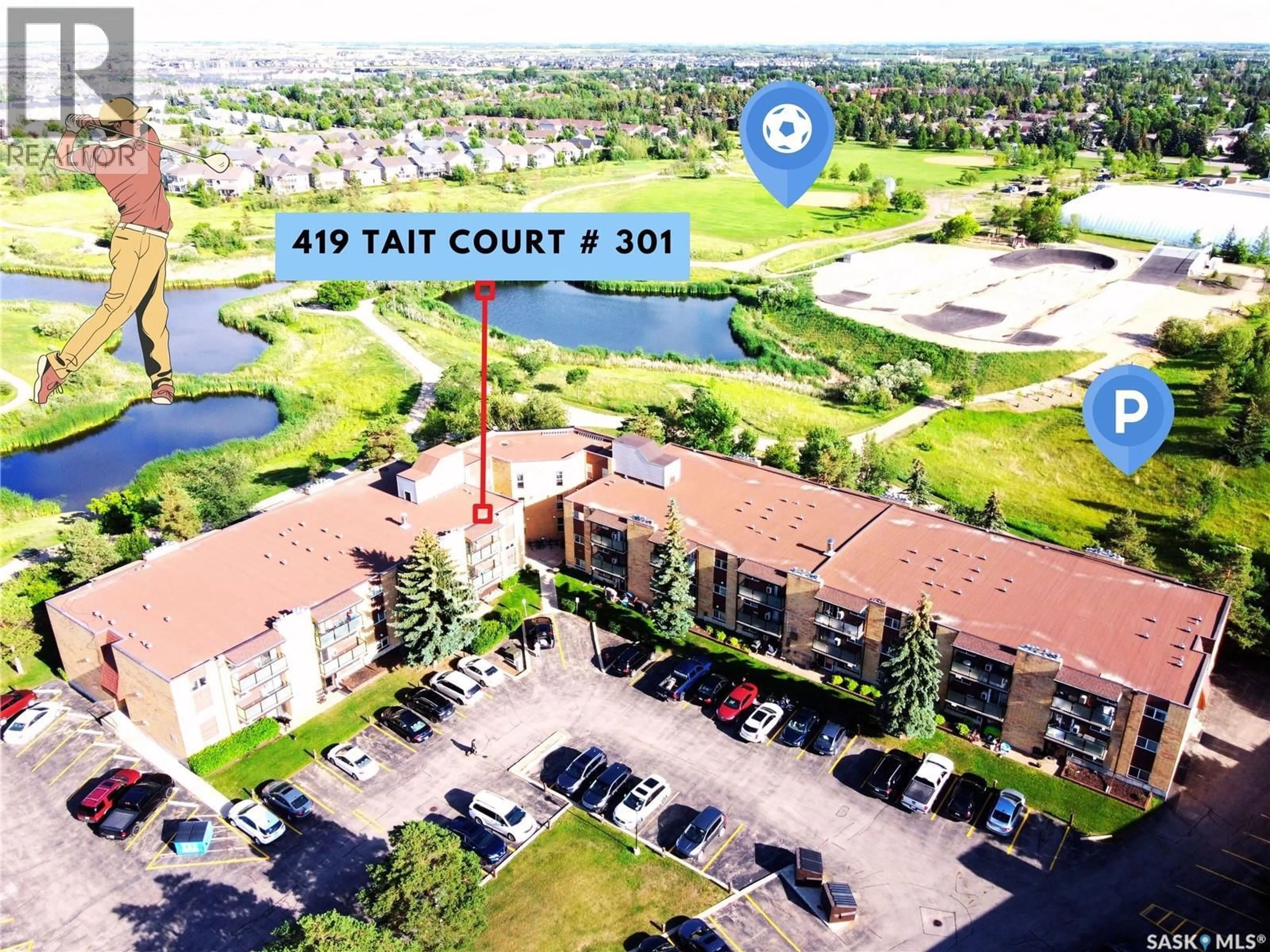 A pic from outside/outdoor area/front of a property/back of a property/a pic from drone, street for 301 419 TAIT COURT, Saskatoon Saskatchewan S7H5L3