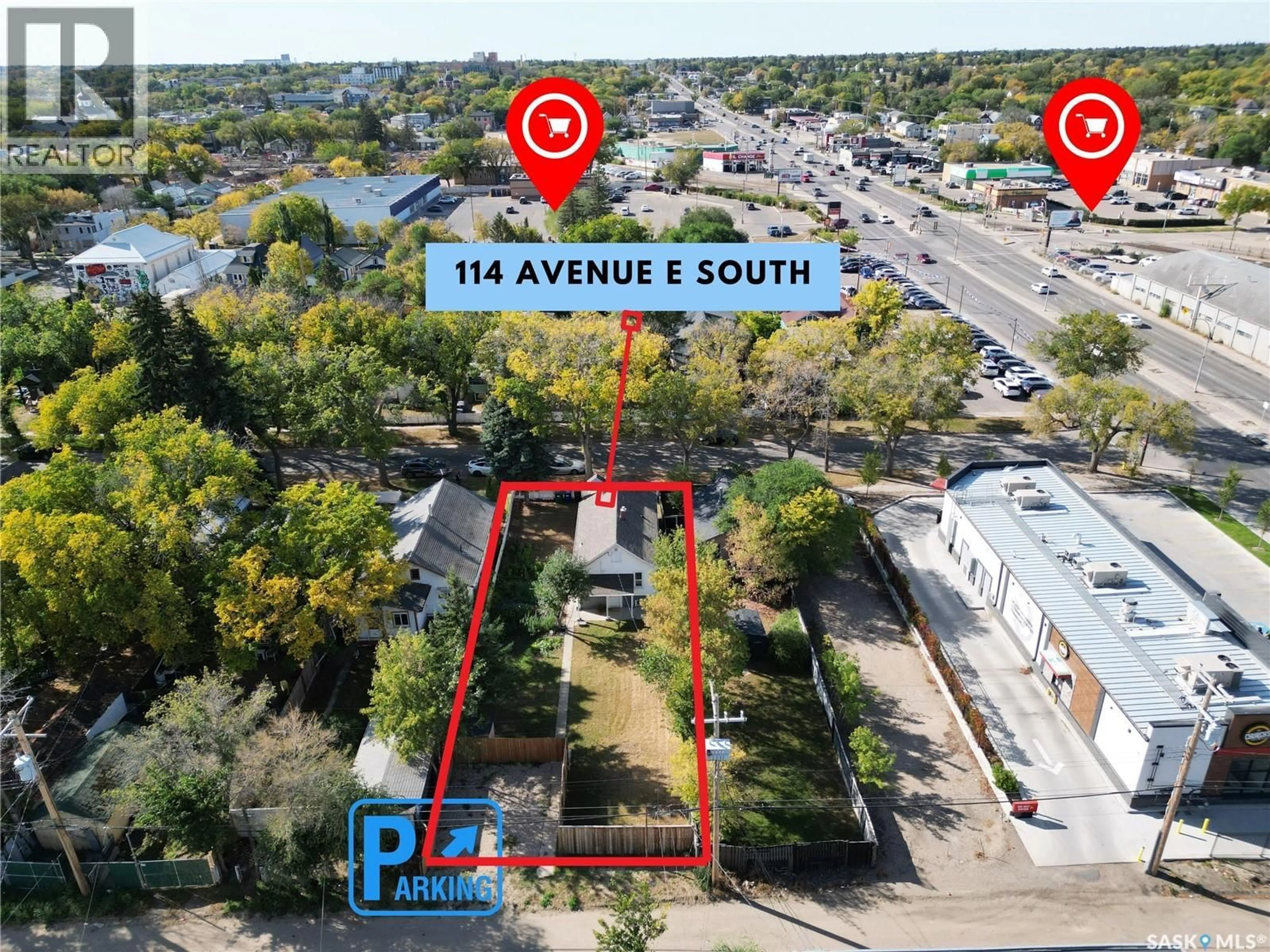 A pic from outside/outdoor area/front of a property/back of a property/a pic from drone, street for 114 E AVENUE S, Saskatoon Saskatchewan S7M1R6