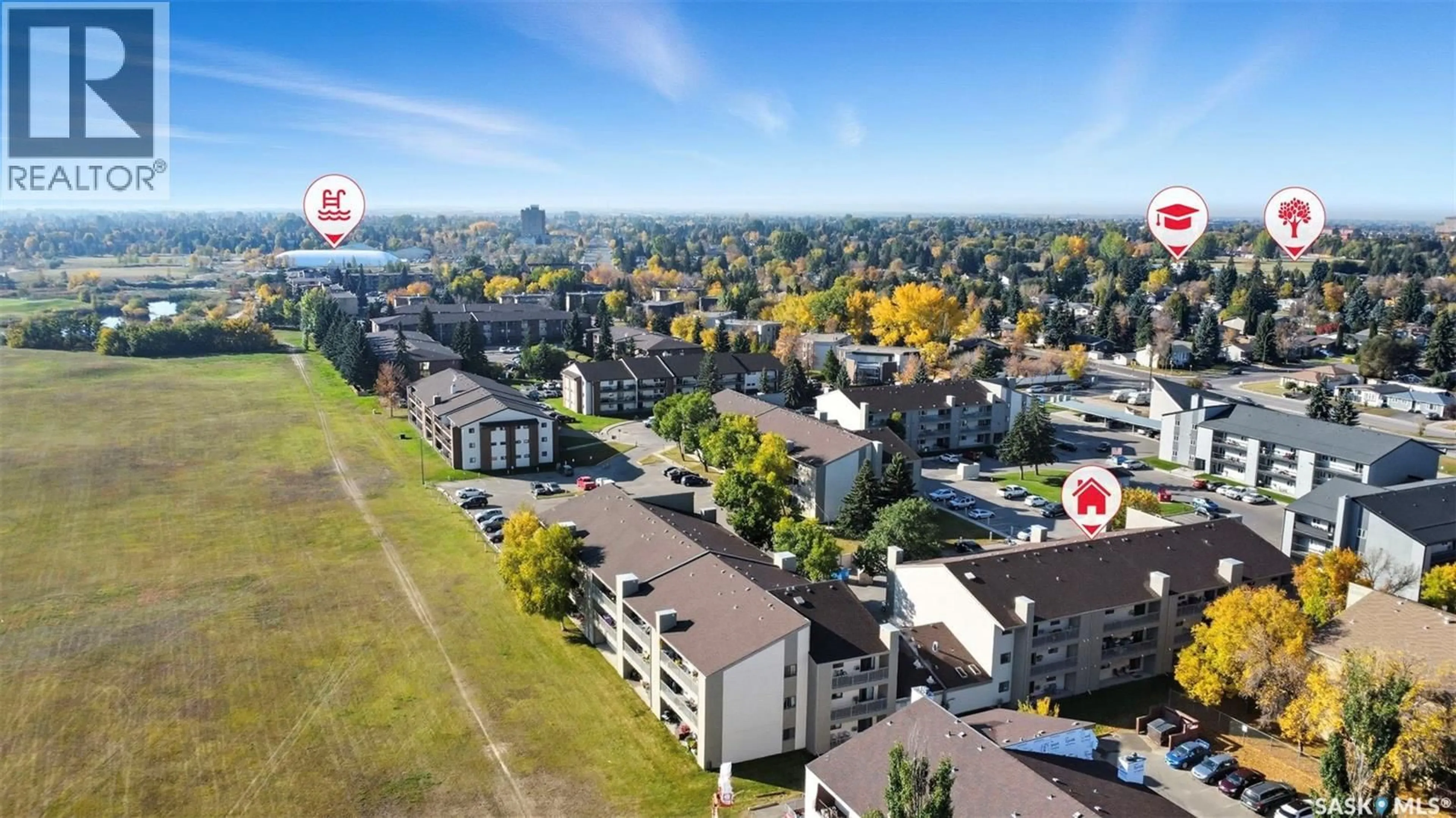 A pic from outside/outdoor area/front of a property/back of a property/a pic from drone, unknown for 207C - 206 TAIT PLACE, Saskatoon Saskatchewan S7H5L7