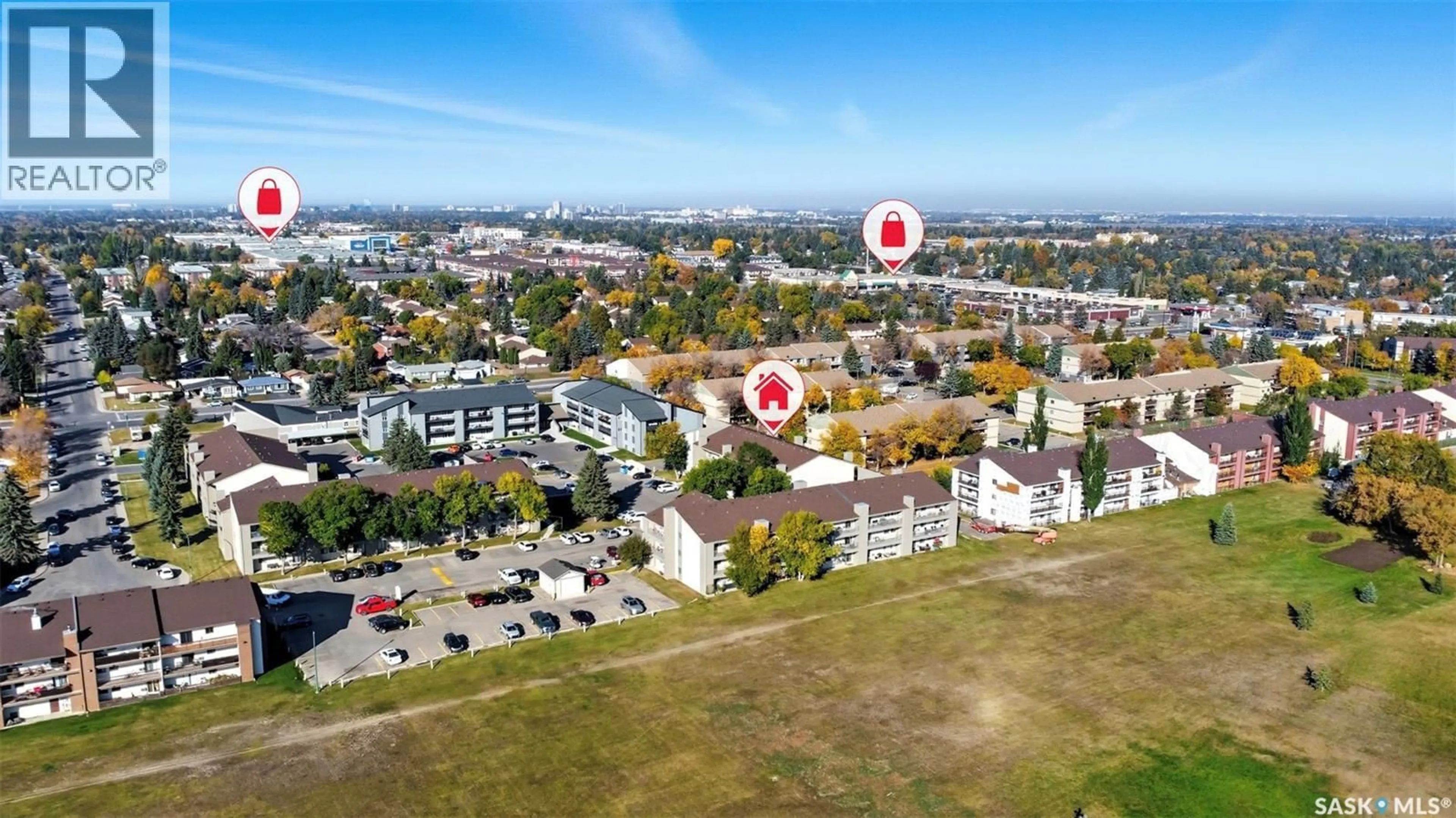A pic from outside/outdoor area/front of a property/back of a property/a pic from drone, city buildings view from balcony for 207C - 206 TAIT PLACE, Saskatoon Saskatchewan S7H5L7