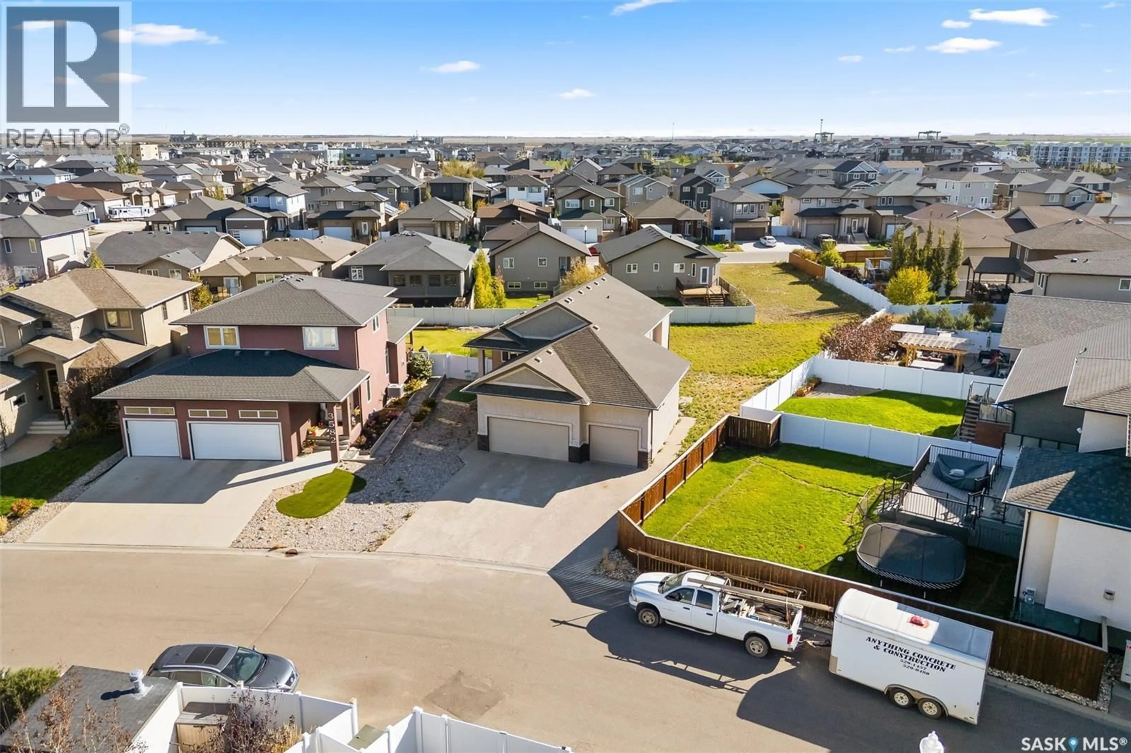 A pic from outside/outdoor area/front of a property/back of a property/a pic from drone, street for 3586 GREEN SPRUCE PLACE, Regina Saskatchewan S4V1R5