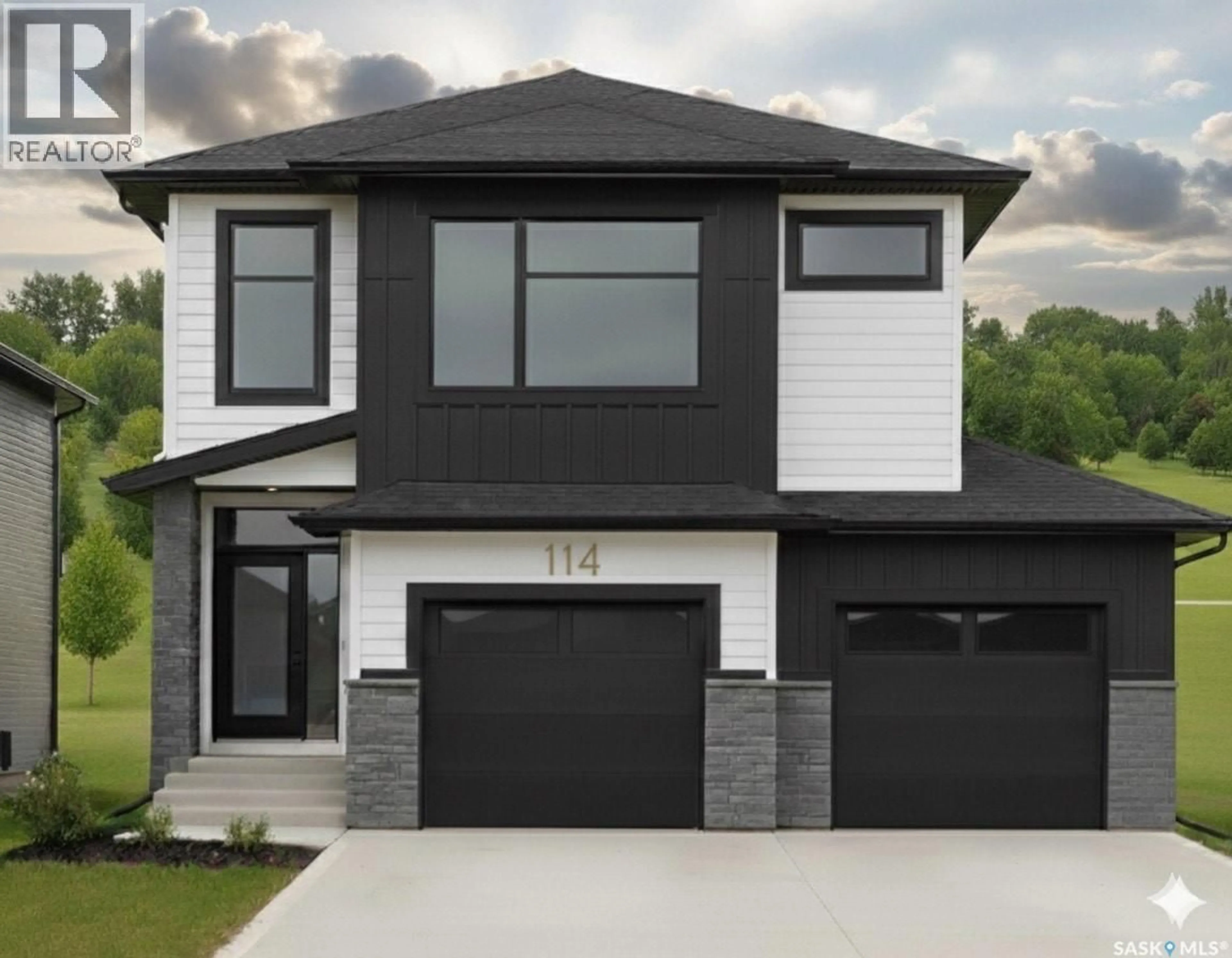 Home with vinyl exterior material, street for 114 COCKROFT MANOR, Saskatoon Saskatchewan S7V1Y4
