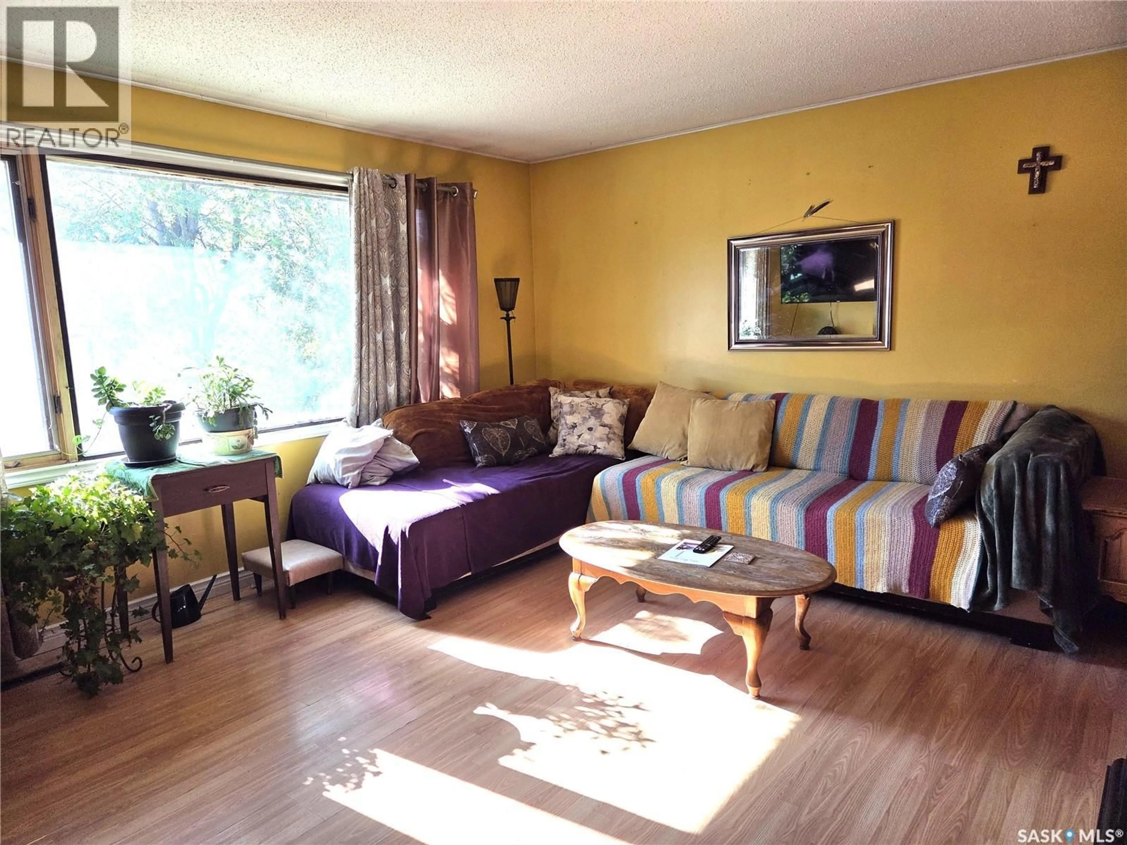 Living room with furniture, wood/laminate floor for 205 4TH AVENUE, Vibank Saskatchewan S0G4Y0
