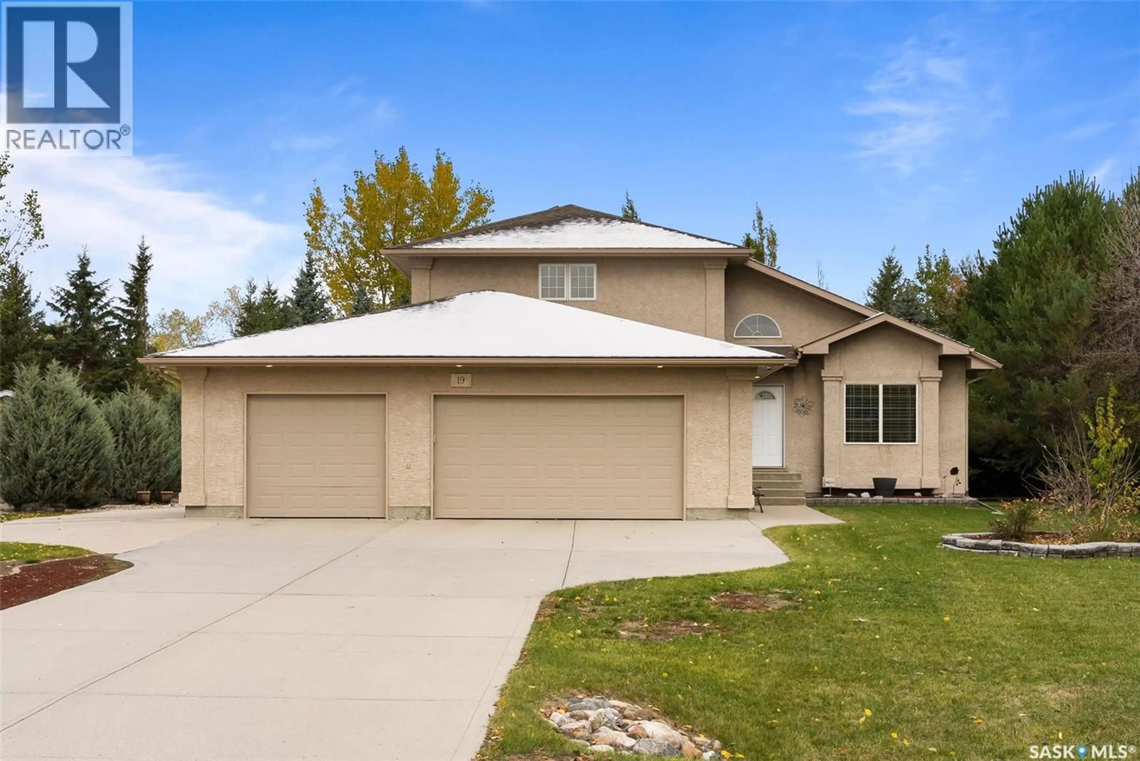 Home with vinyl exterior material, street for 19 LOTT ROAD, White City Saskatchewan S4L5B1