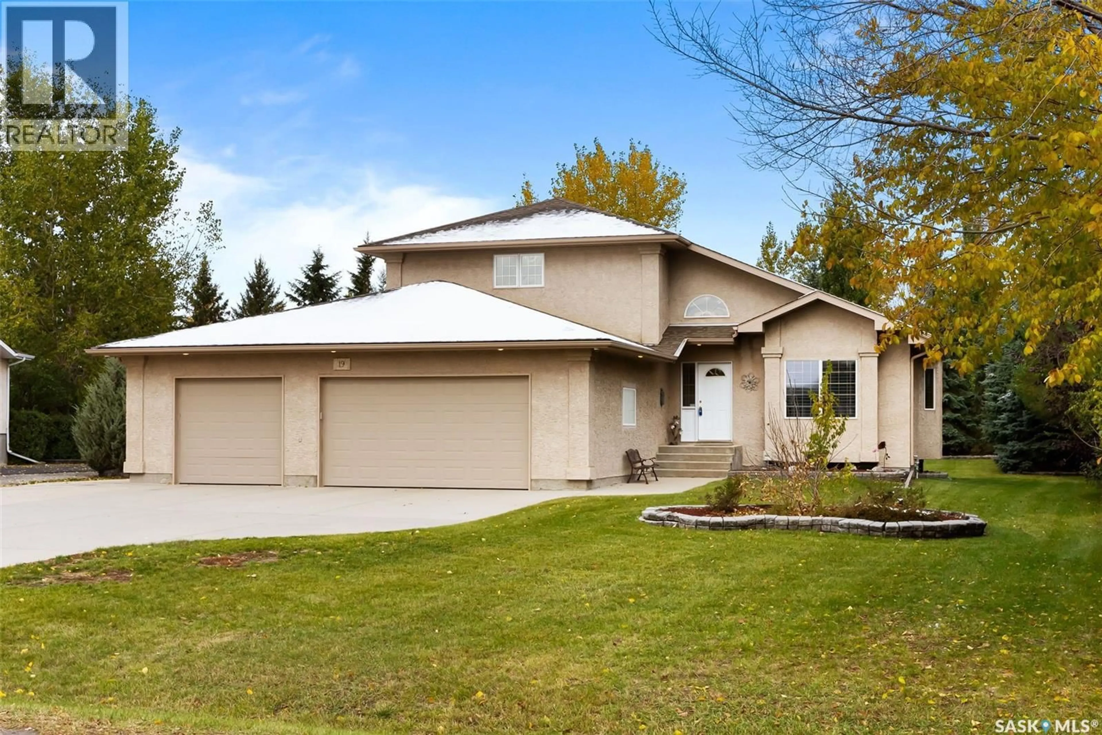 Home with vinyl exterior material, street for 19 LOTT ROAD, White City Saskatchewan S4L5B1