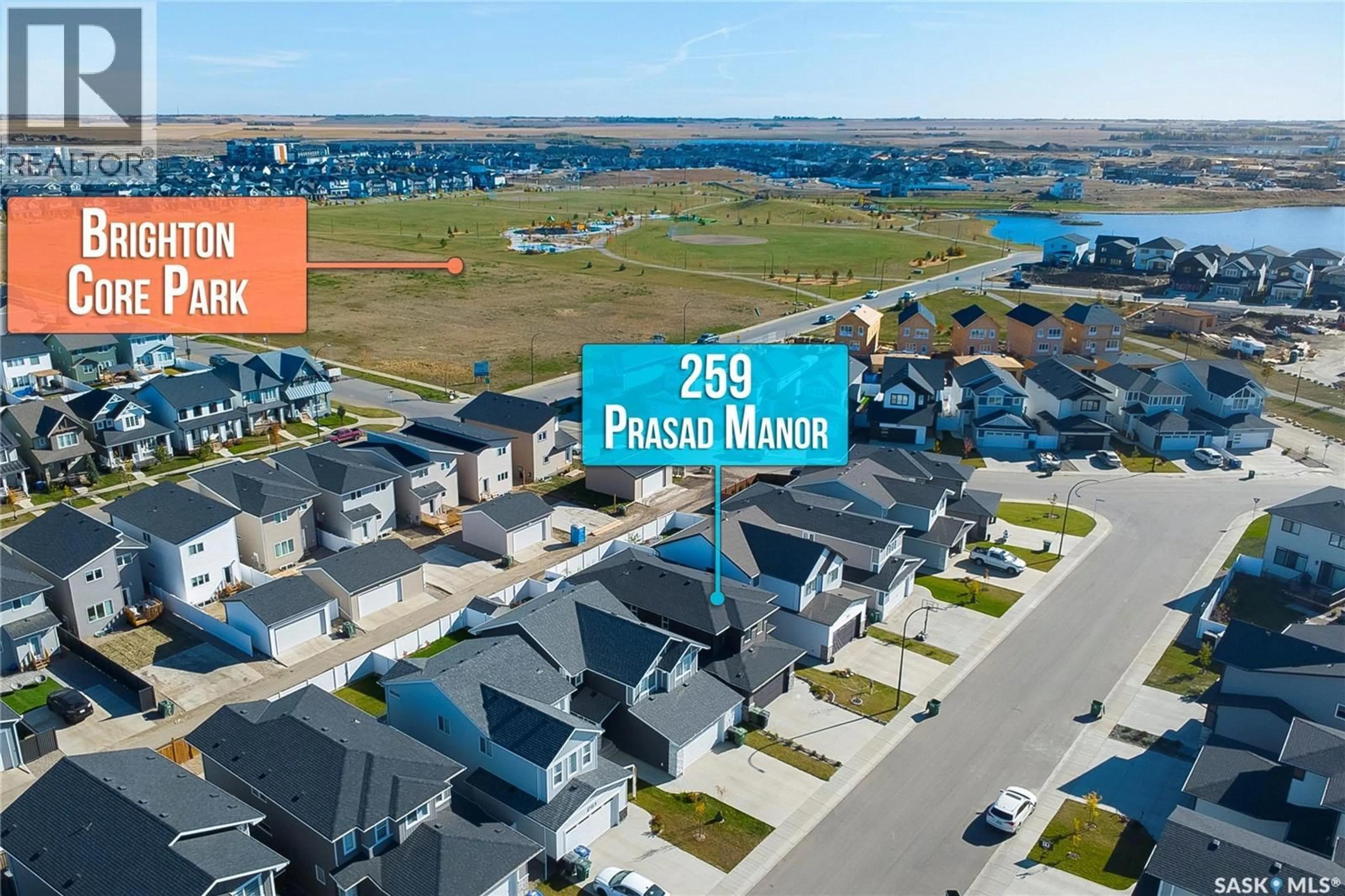 A pic from outside/outdoor area/front of a property/back of a property/a pic from drone, water/lake/river/ocean view for 259 PRASAD MANOR, Saskatoon Saskatchewan S7V1L4