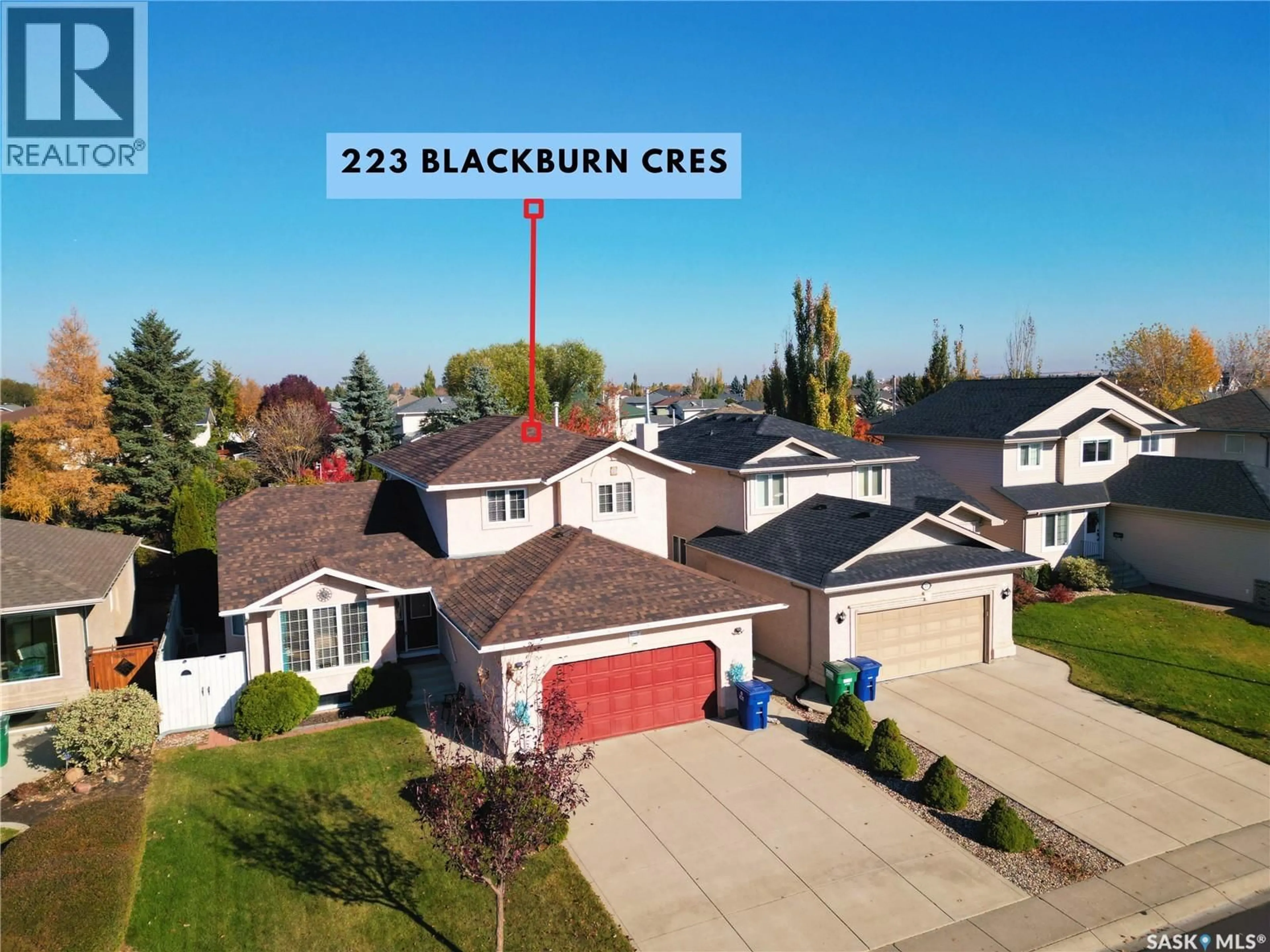 A pic from outside/outdoor area/front of a property/back of a property/a pic from drone, street for 223 BLACKBURN CRESCENT, Saskatoon Saskatchewan S7V1E9
