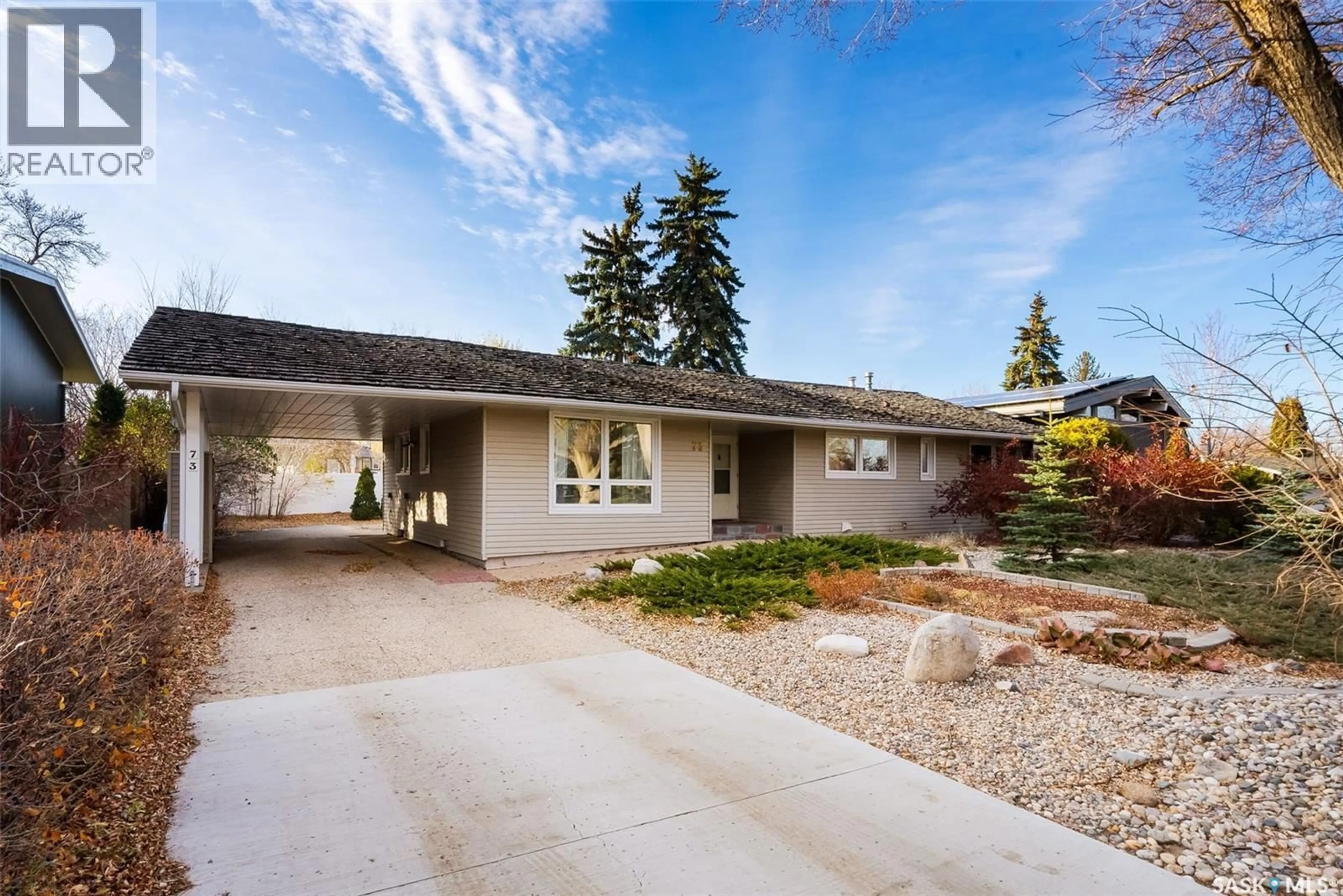 Home with vinyl exterior material, street for 73 CALDER CRESCENT, Regina Saskatchewan S4S4A5