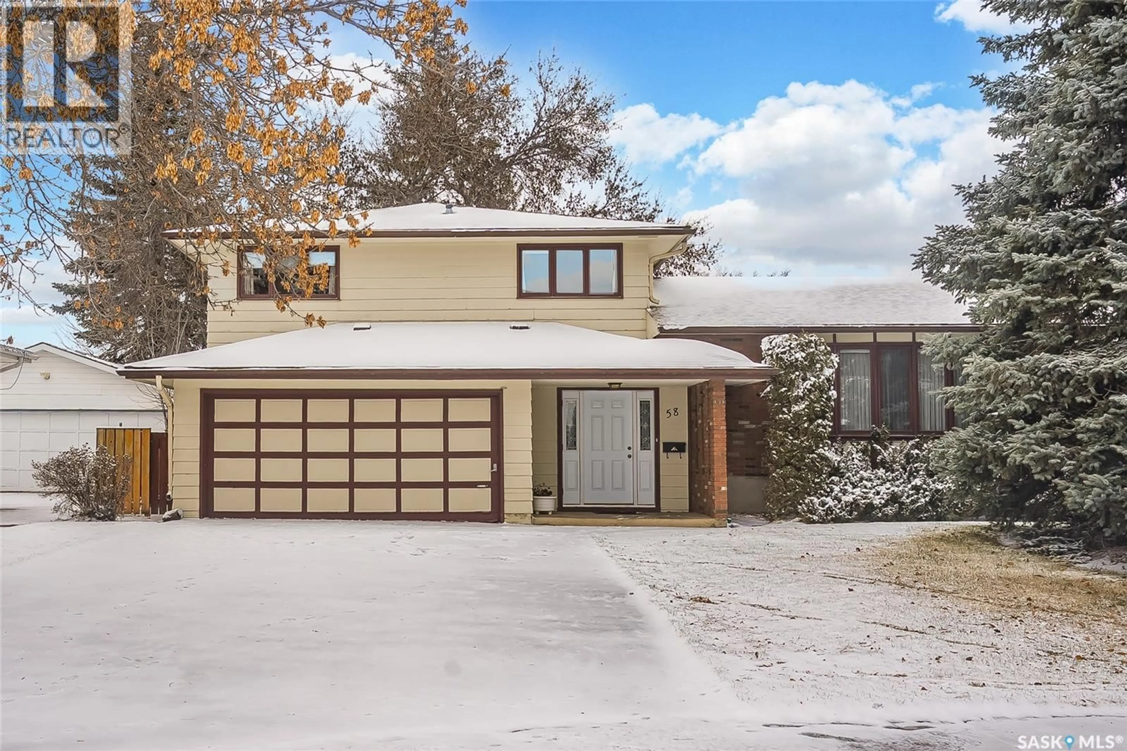 Home with vinyl exterior material, street for 58 ALBANY CRESCENT, Saskatoon Saskatchewan S7K1J3