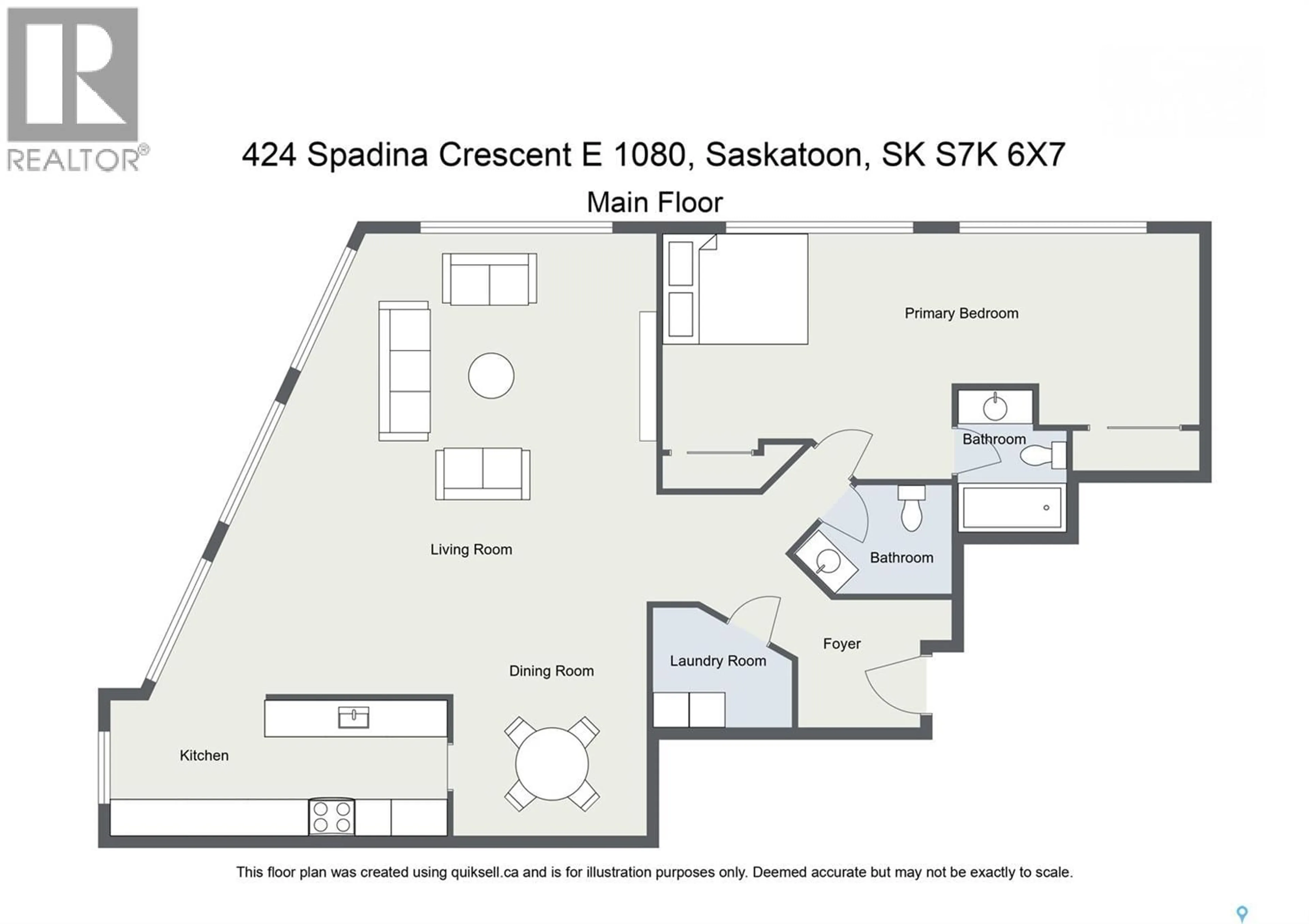 Floor plan for 1080 - 424 SPADINA CRESCENT, Saskatoon Saskatchewan S7K6X7