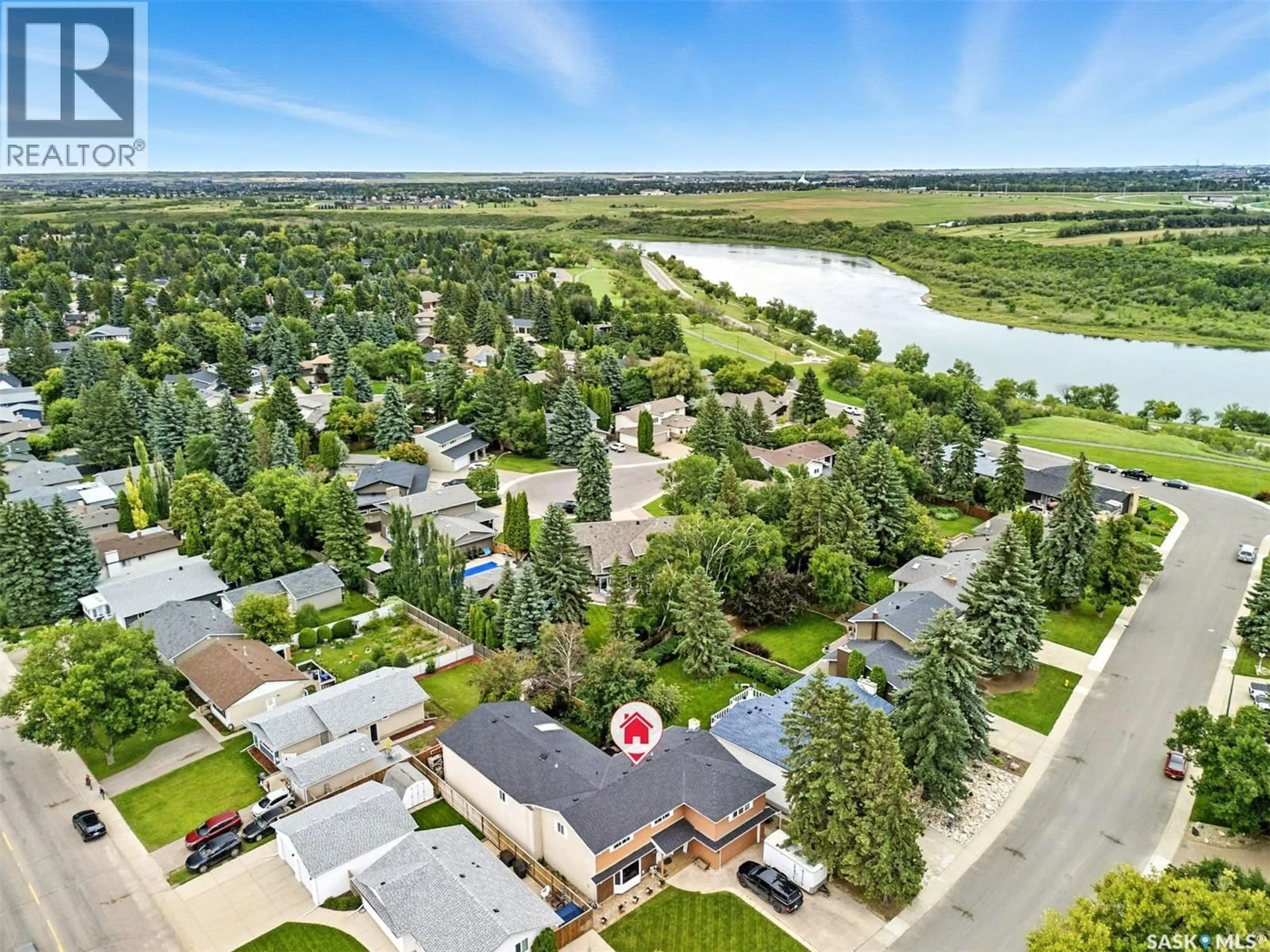 A pic from outside/outdoor area/front of a property/back of a property/a pic from drone, water/lake/river/ocean view for 6 CAPILANO DRIVE, Saskatoon Saskatchewan S7K4A5