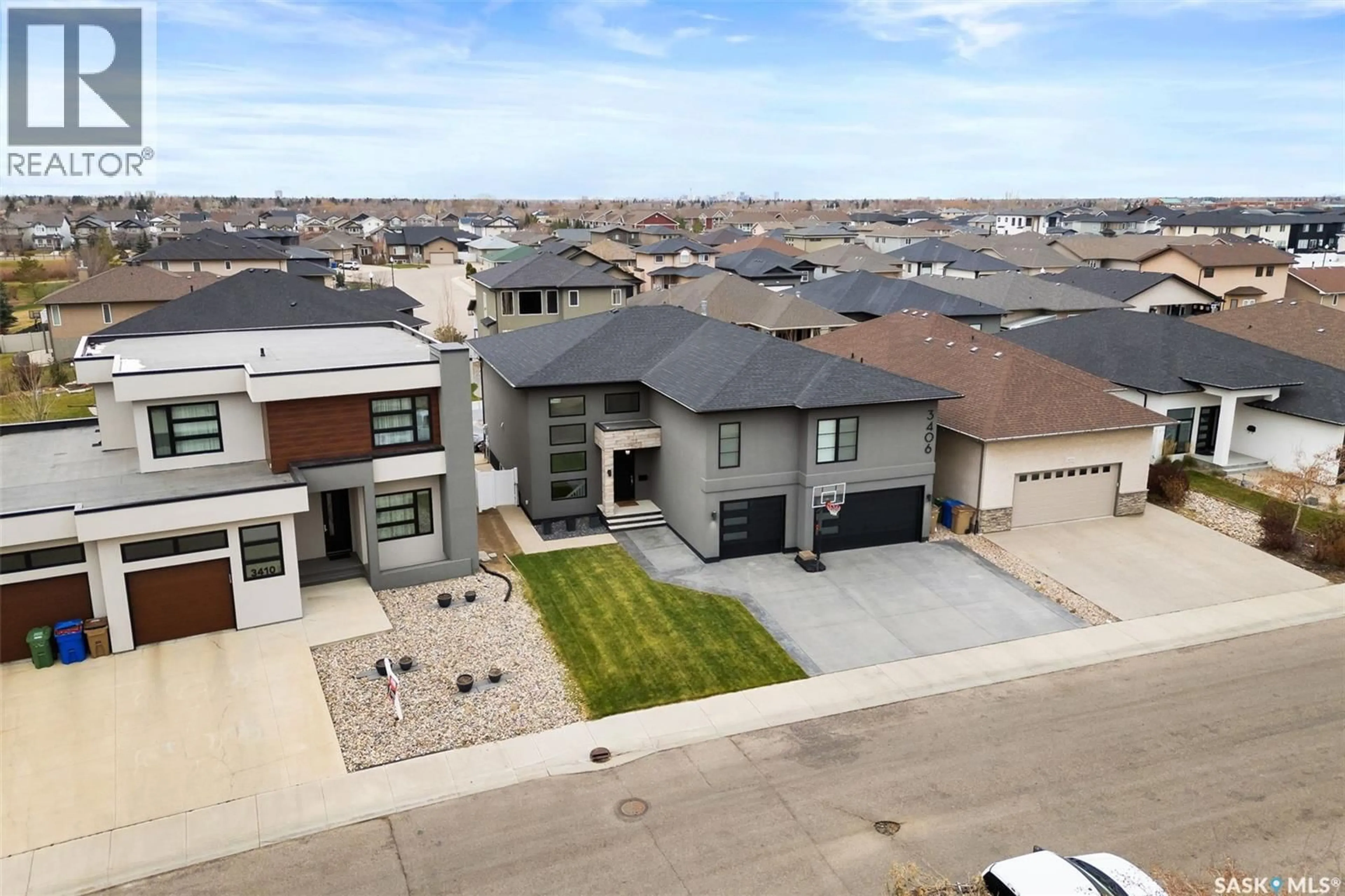 A pic from outside/outdoor area/front of a property/back of a property/a pic from drone, street for 3406 GREEN BROOK ROAD, Regina Saskatchewan S4V3K2