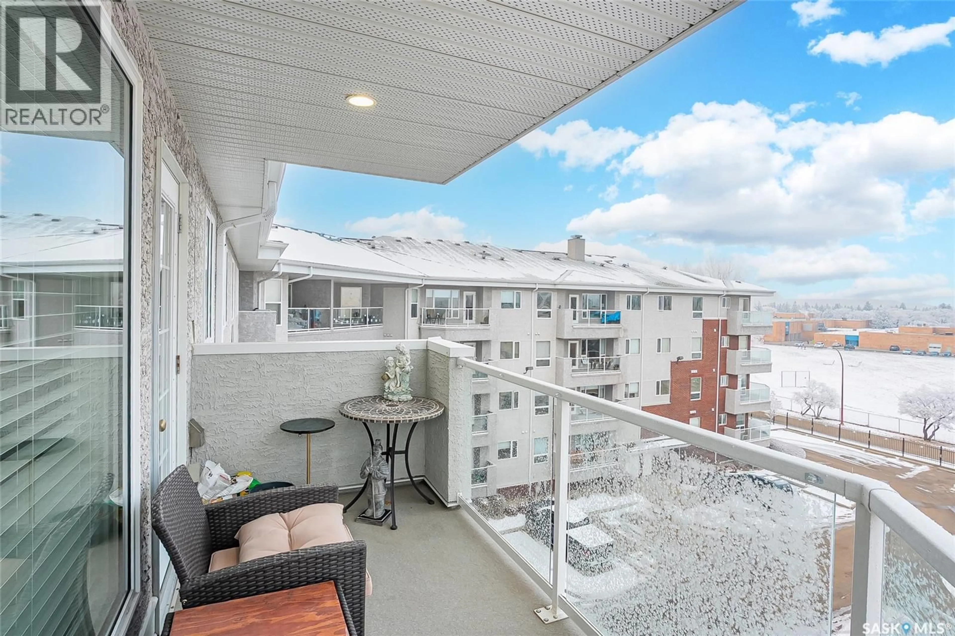 Balcony in the apartment, city buildings view from balcony for 110 - 414 ARMISTICE WAY, Saskatoon Saskatchewan S7J5L8