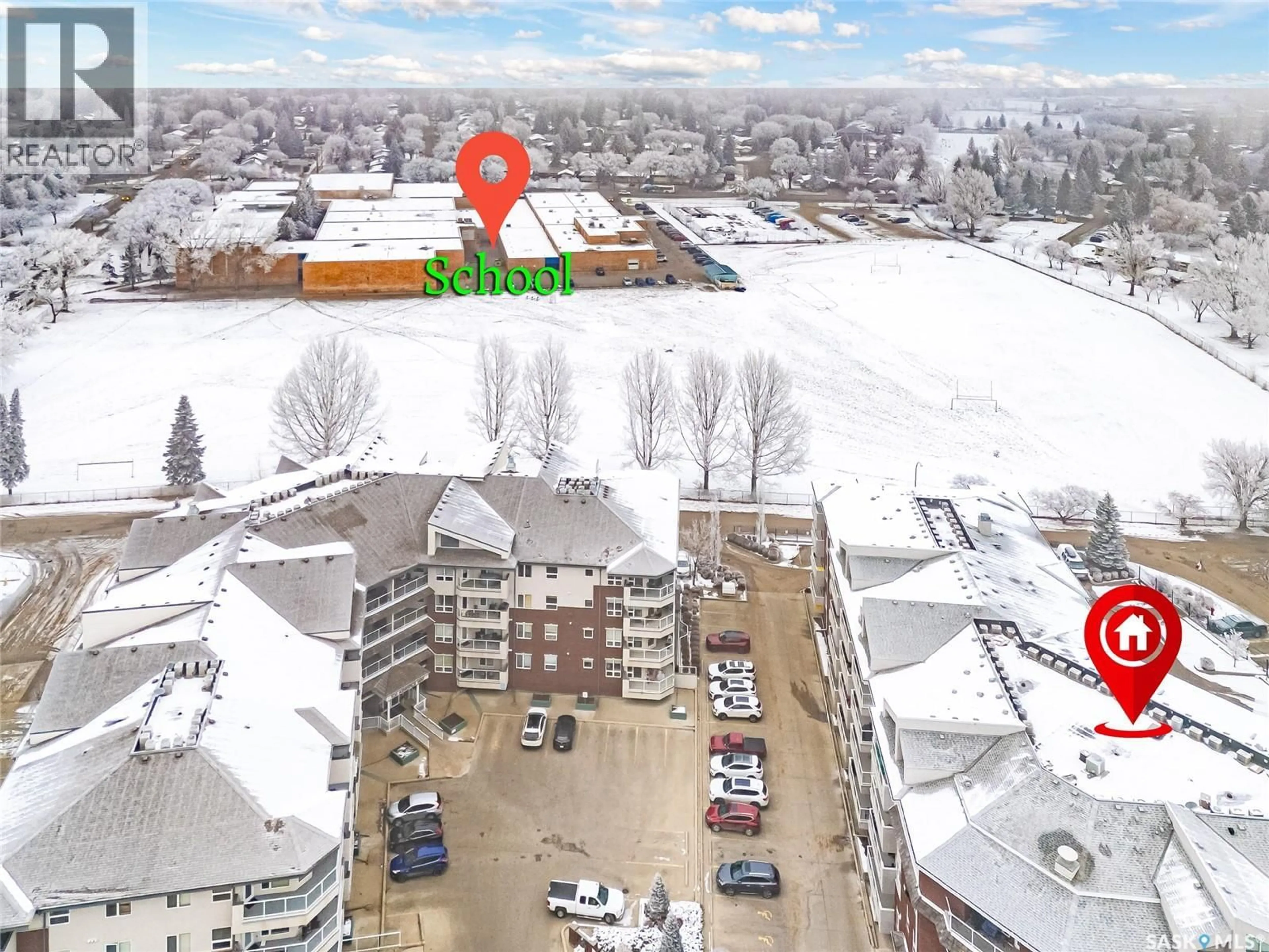 A pic from outside/outdoor area/front of a property/back of a property/a pic from drone, unknown for 110 - 414 ARMISTICE WAY, Saskatoon Saskatchewan S7J5L8
