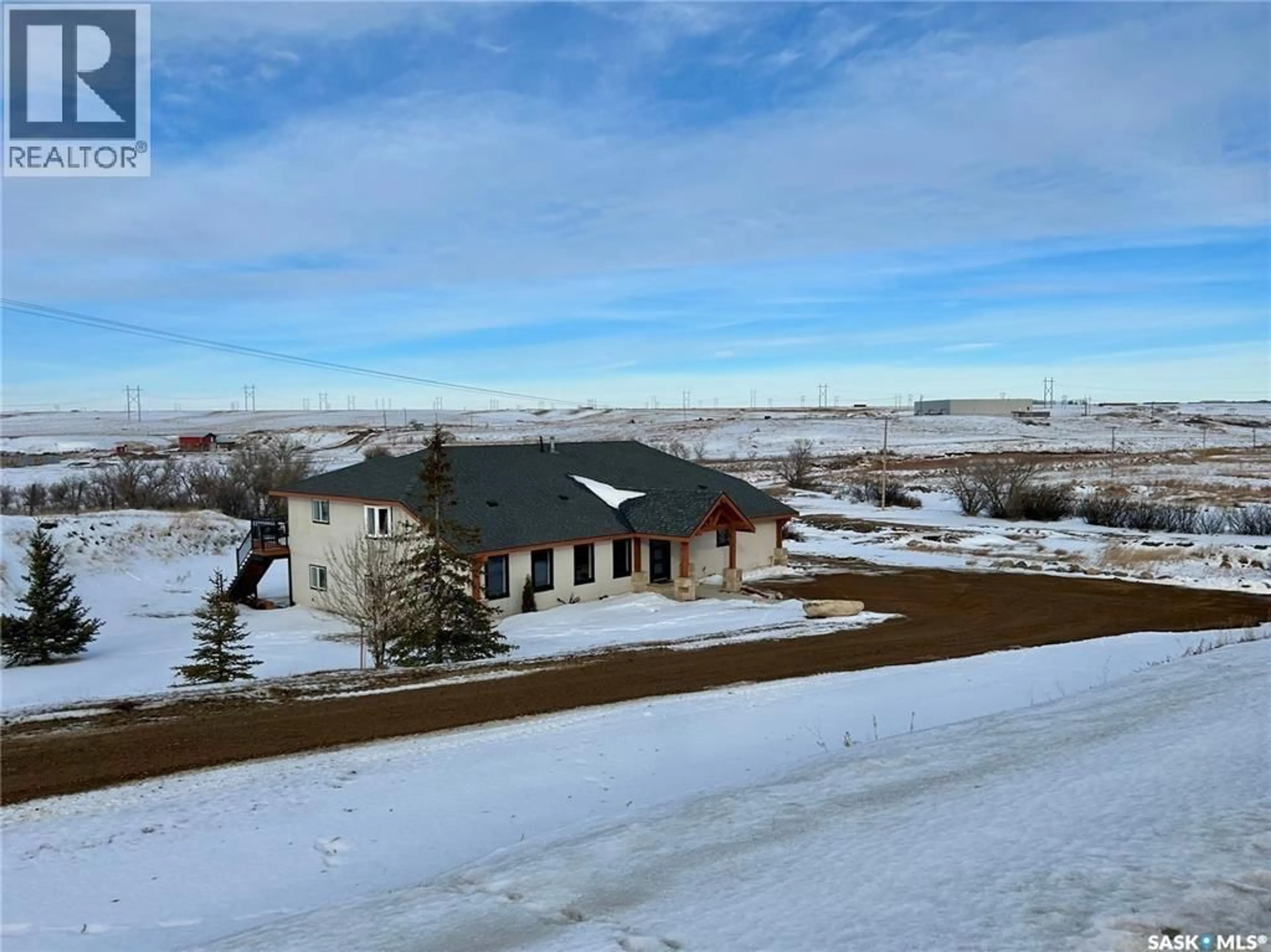 A pic from outside/outdoor area/front of a property/back of a property/a pic from drone, unknown for RIVER'S EDGE ACREAGE, Moose Jaw Rm No. 161 Saskatchewan S0H0N0