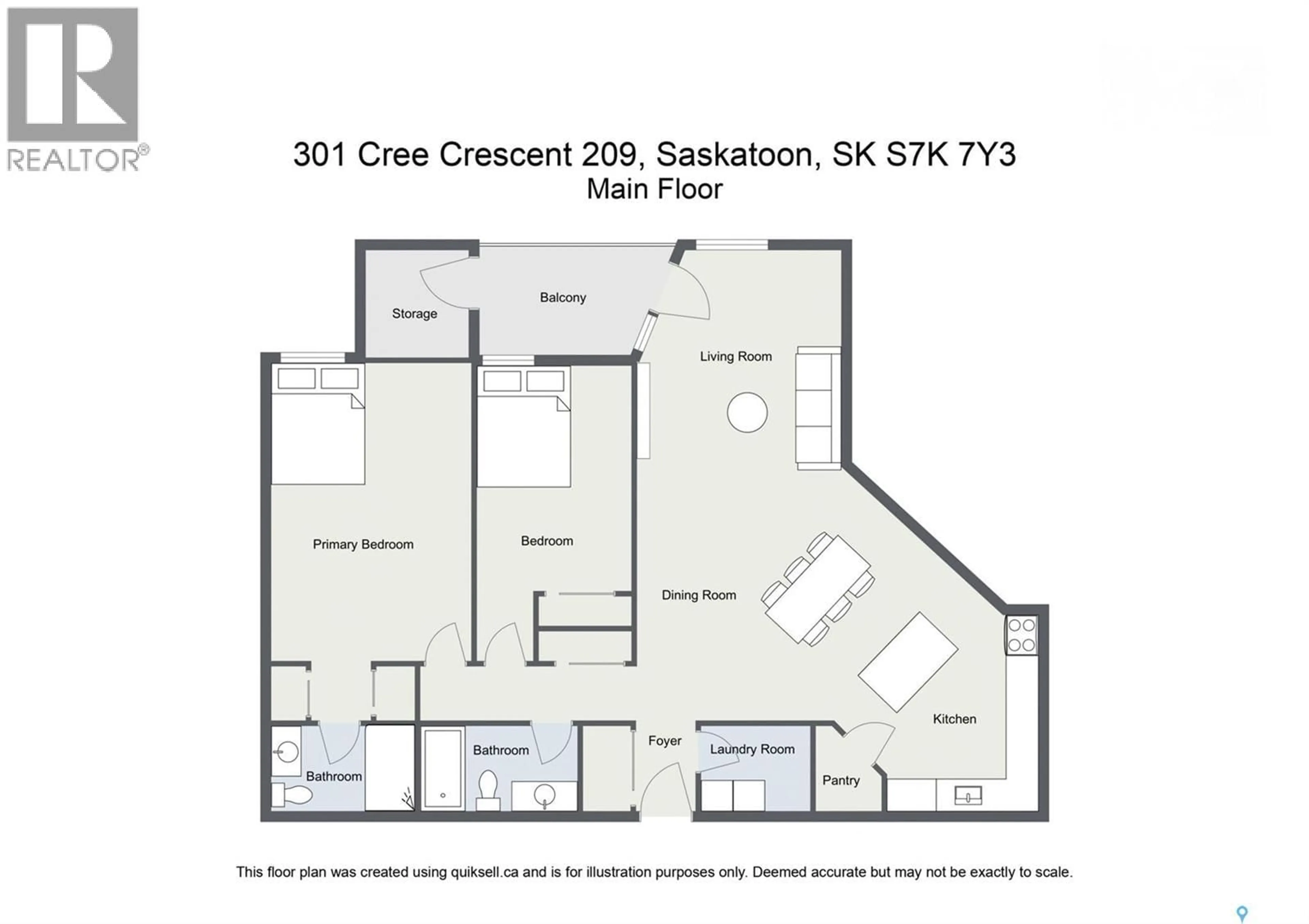 Floor plan for 209 - 301 CREE CRESCENT, Saskatoon Saskatchewan S7K7Y3