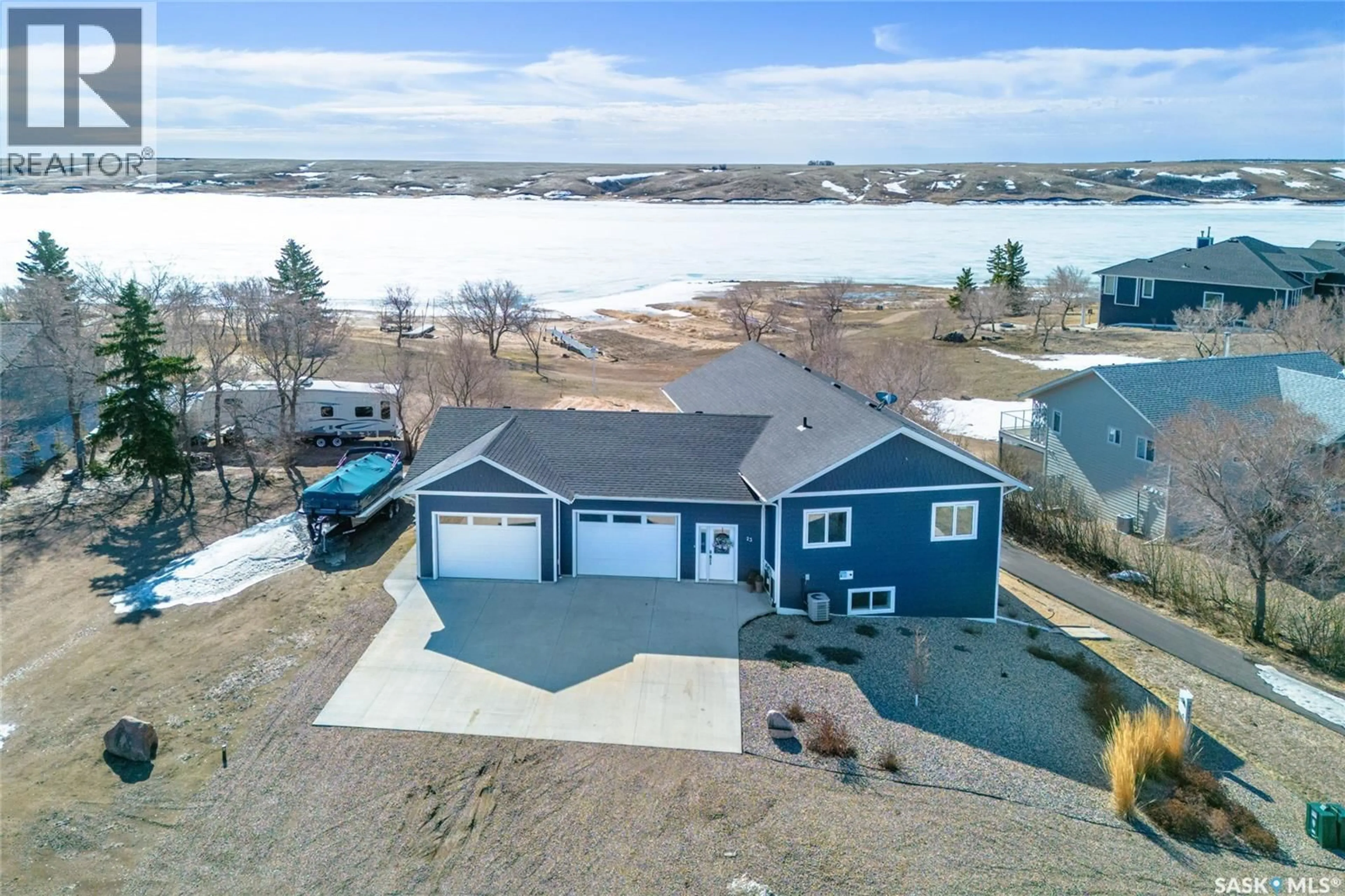 A pic from outside/outdoor area/front of a property/back of a property/a pic from drone, water/lake/river/ocean view for 23 GRACE LANE, Coteau Rm No. 255 Saskatchewan S0L2E0