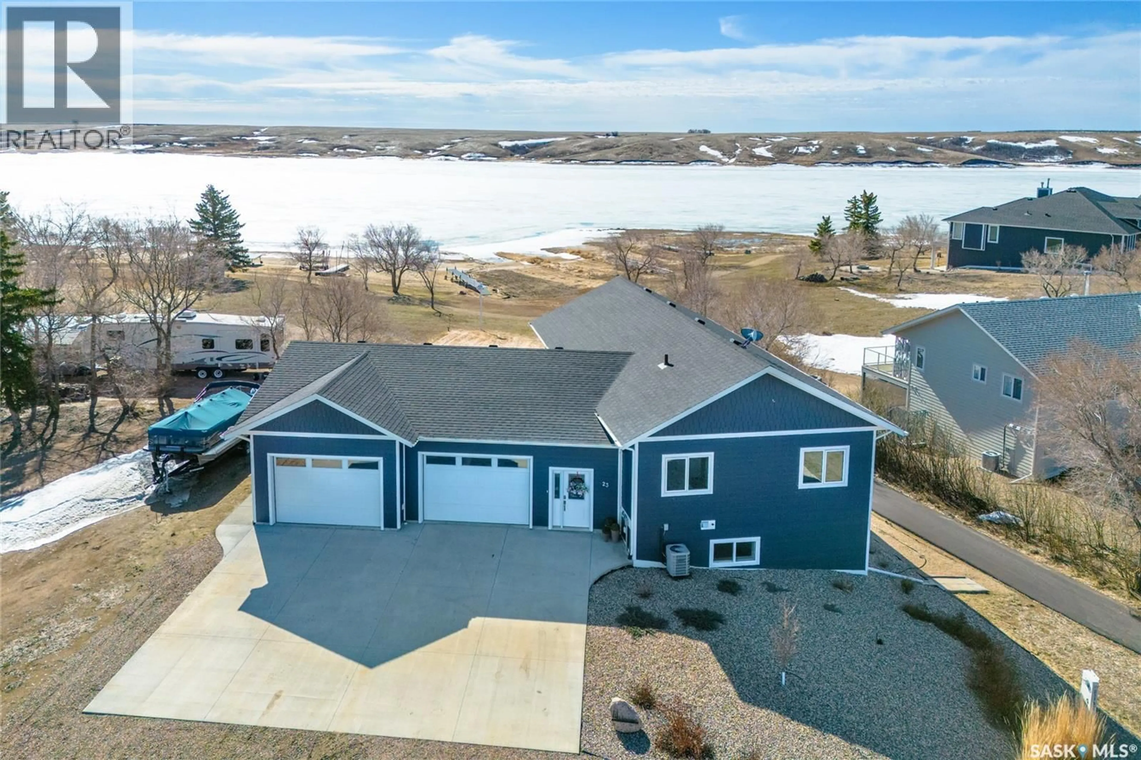 A pic from outside/outdoor area/front of a property/back of a property/a pic from drone, water/lake/river/ocean view for 23 GRACE LANE, Coteau Rm No. 255 Saskatchewan S0L2E0