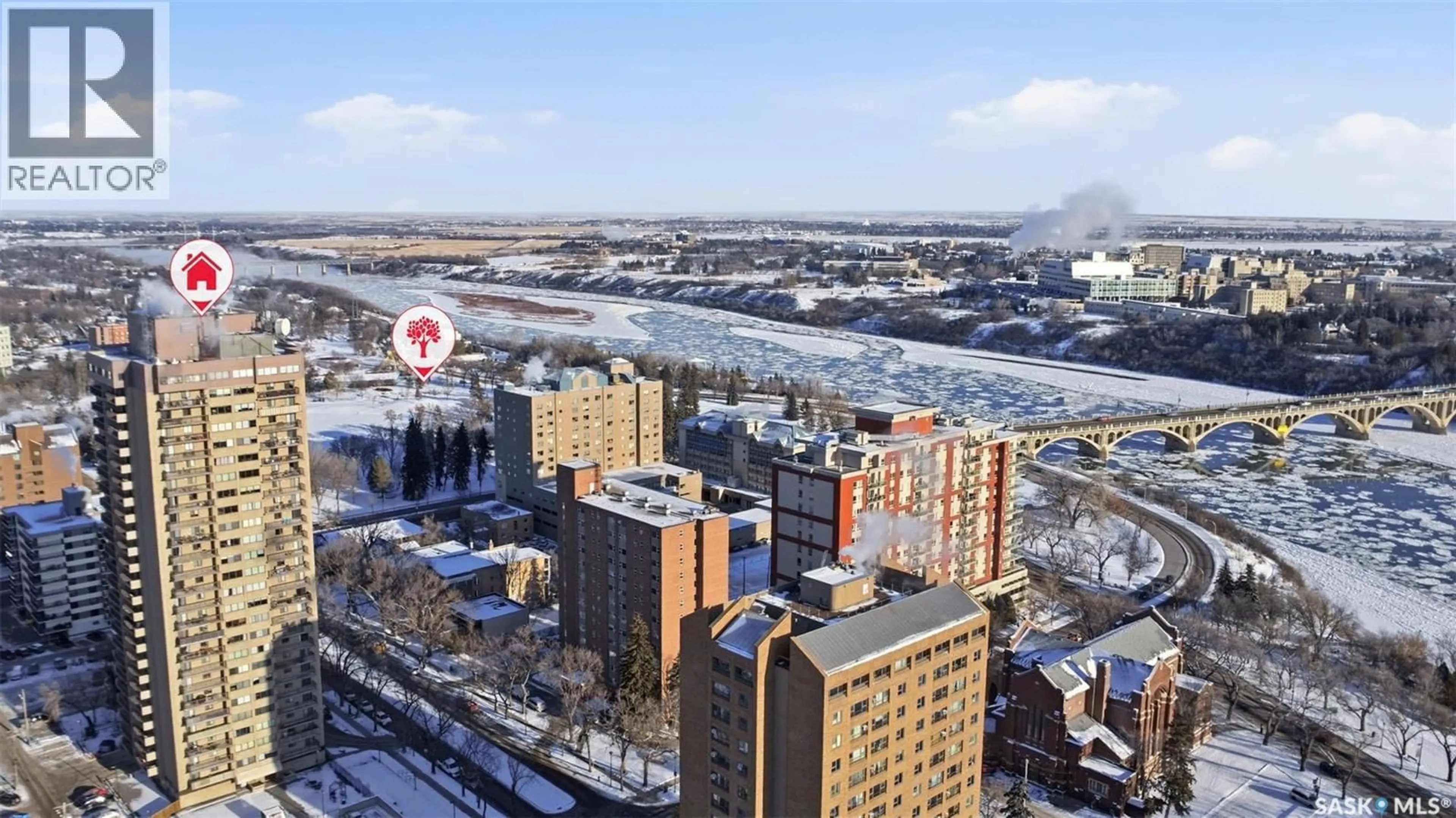 A pic from outside/outdoor area/front of a property/back of a property/a pic from drone, city buildings view from balcony for 311 - 2505 6TH AVENUE, Saskatoon Saskatchewan S7K7A9