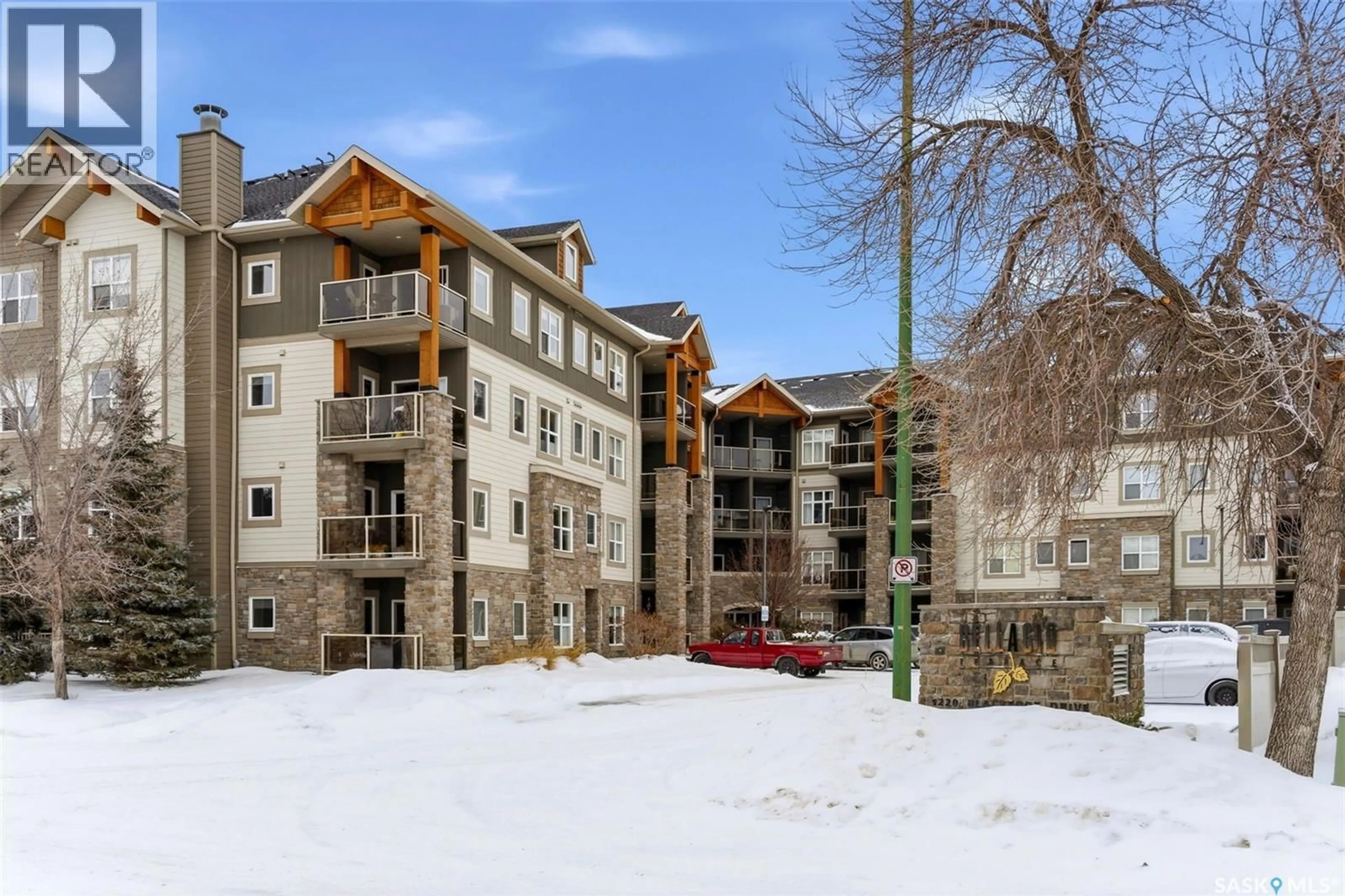 A pic from outside/outdoor area/front of a property/back of a property/a pic from drone, mountain view for 401 - 1220 BLACKFOOT DRIVE, Regina Saskatchewan S4S6T2