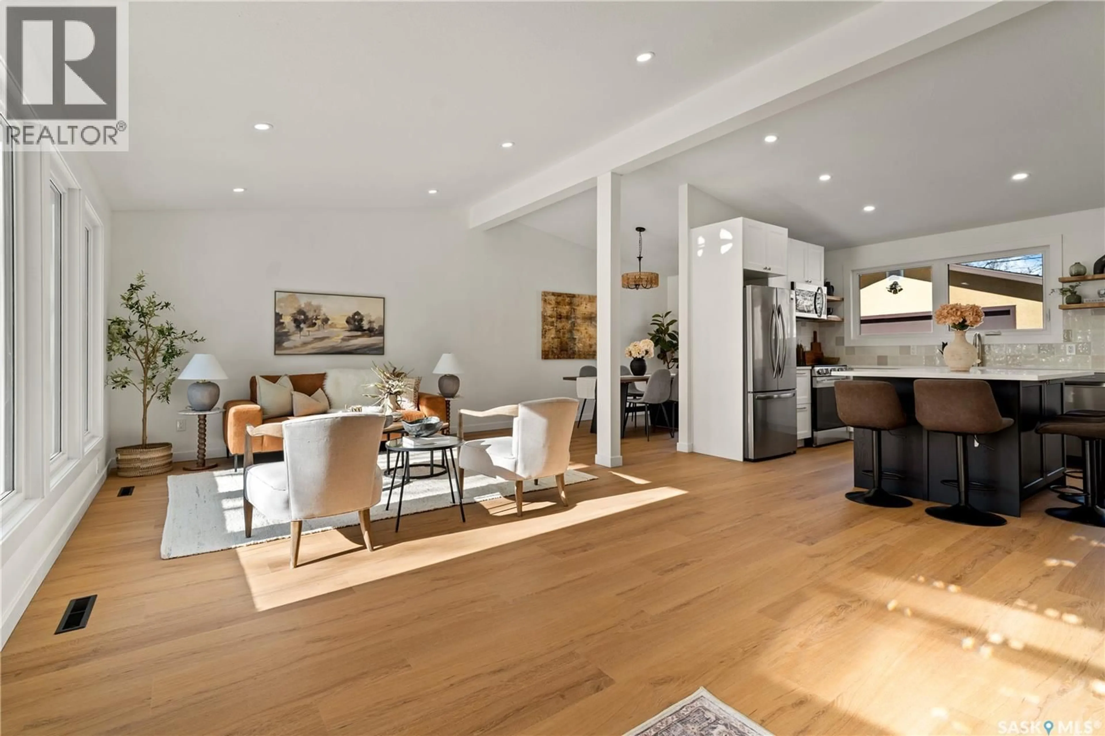 Open concept kitchen, wood/laminate floor for 2832 GRANT ROAD, Regina Saskatchewan S4S5G2