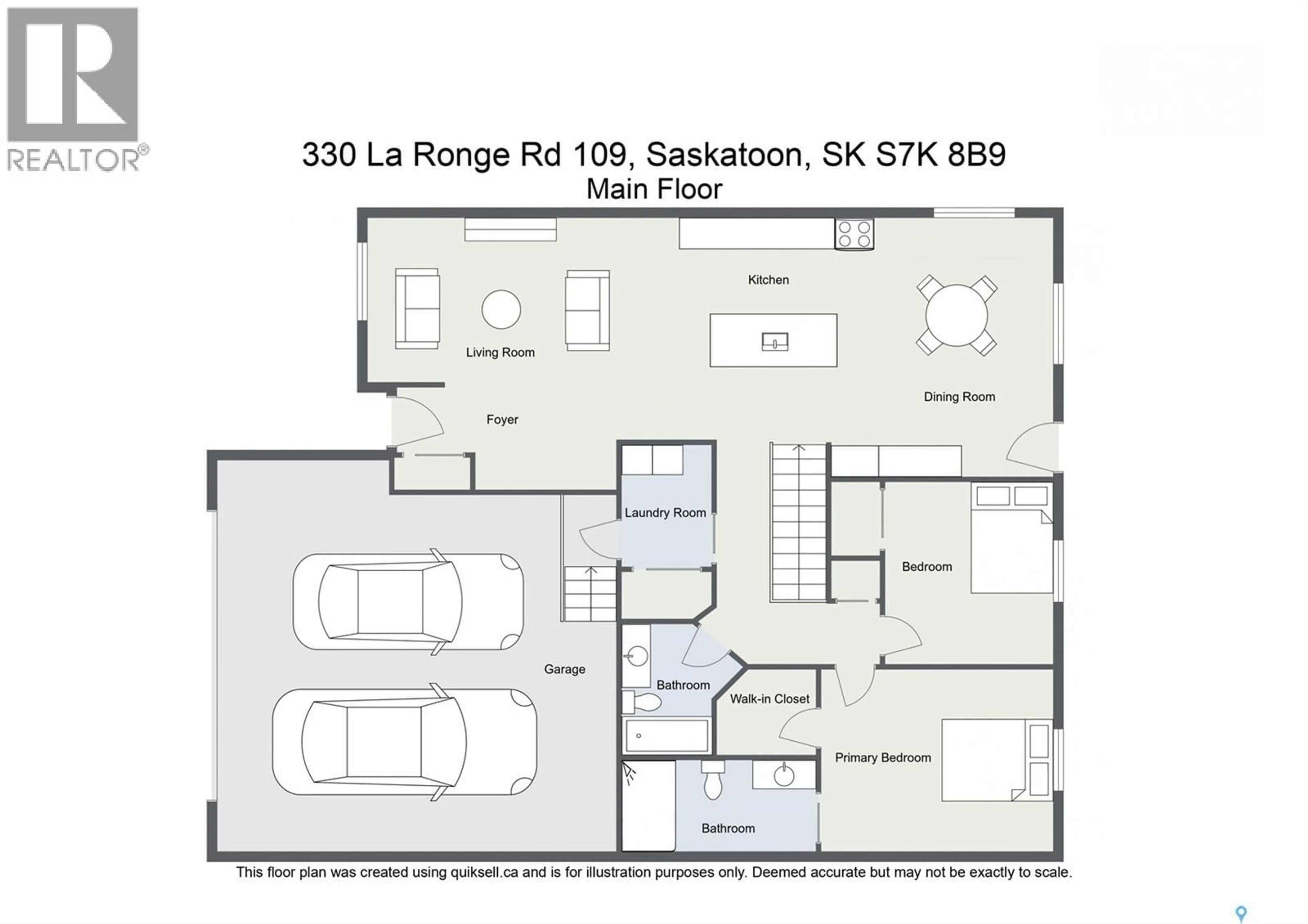 Floor plan for 109 - 330 LARONGE ROAD, Saskatoon Saskatchewan S7K8B9