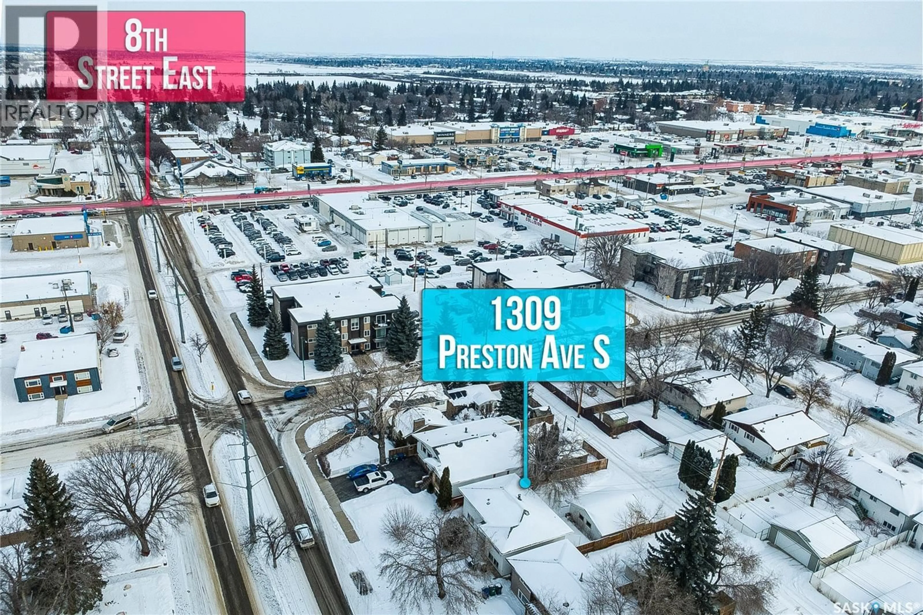 A pic from outside/outdoor area/front of a property/back of a property/a pic from drone, street for 1309 PRESTON AVENUE, Saskatoon Saskatchewan S7H2V5