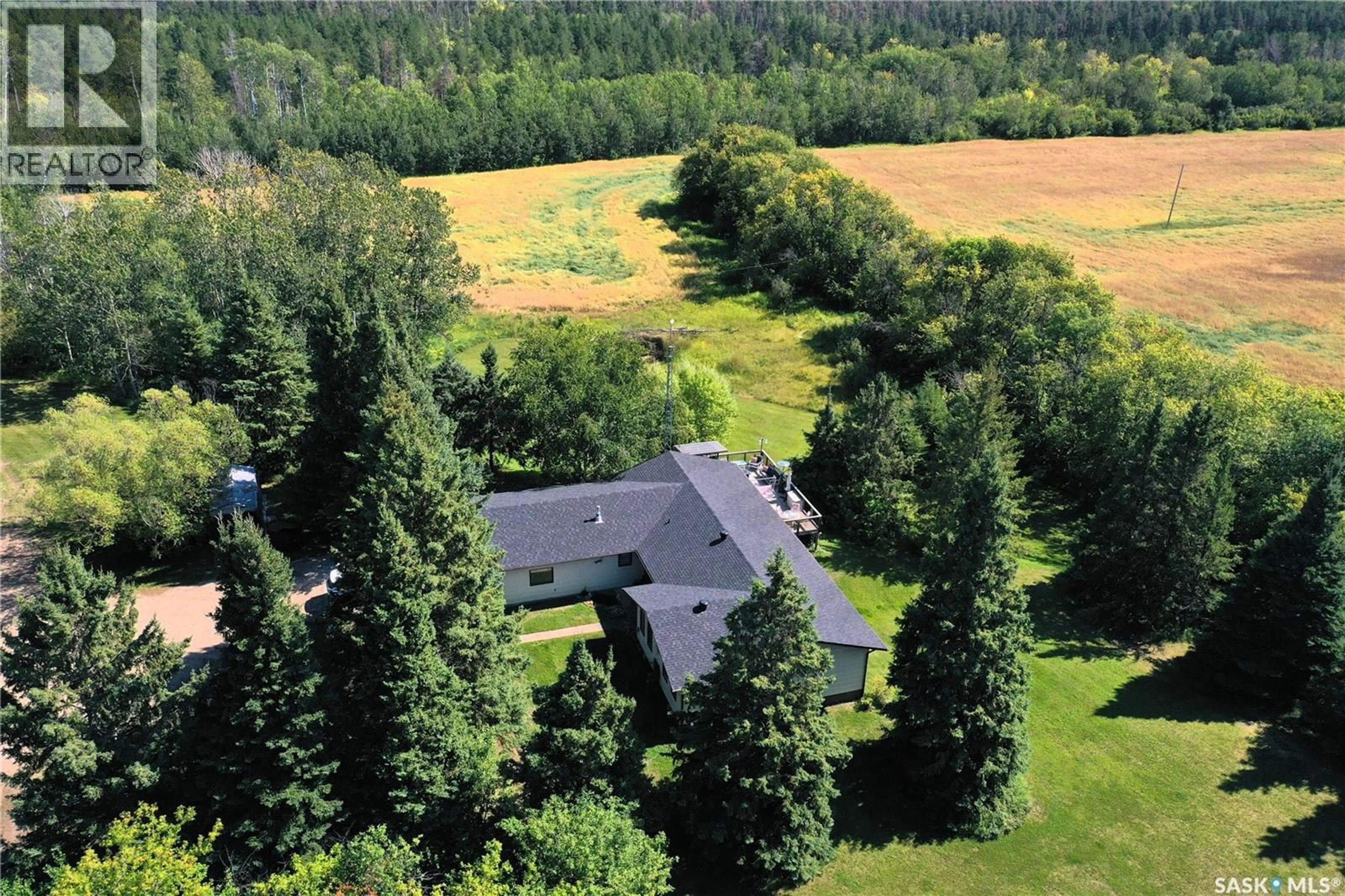A pic from outside/outdoor area/front of a property/back of a property/a pic from drone, forest/trees view for 13.25 VAN DORPE ACREAGE, Torch River Rm No. 488 Saskatchewan S0E1E0