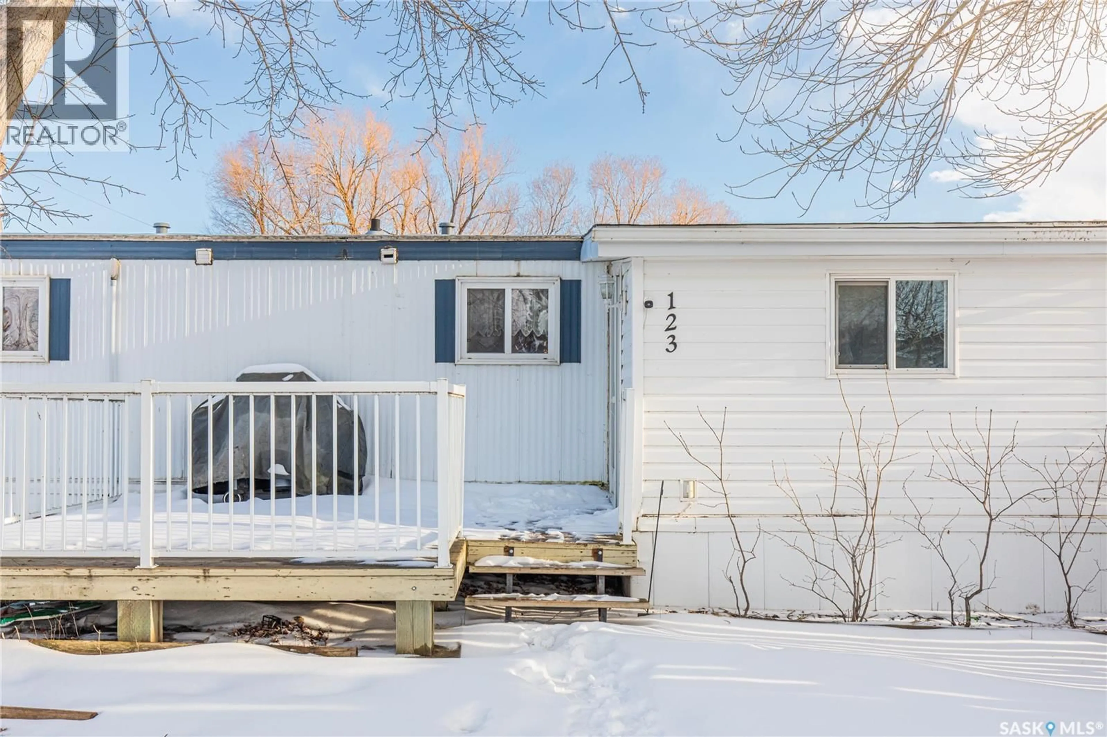 Home with vinyl exterior material, street for 123 DOGWOOD STREET, Caronport Saskatchewan S0H0S0