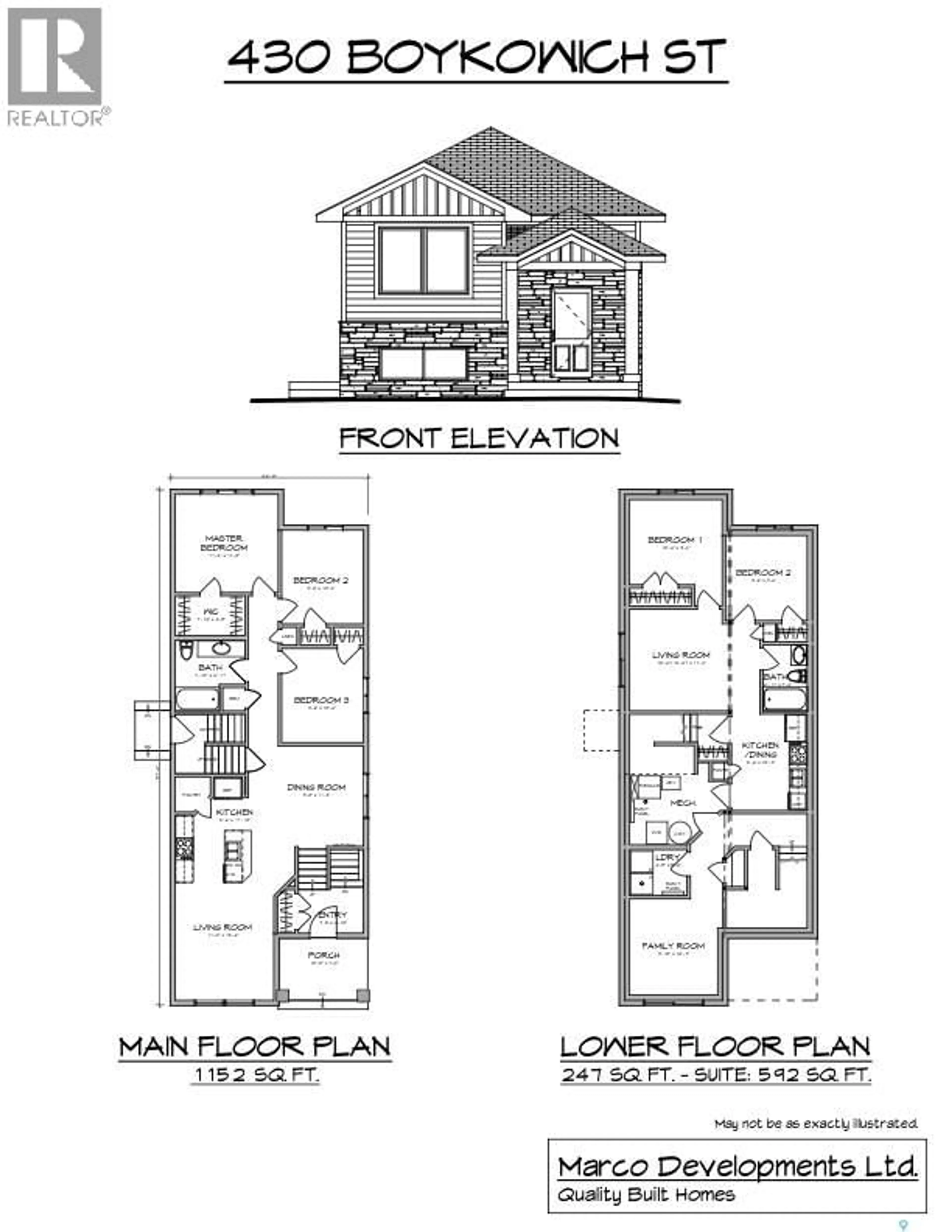 Floor plan for 430 BOYKOWICH STREET, Saskatoon Saskatchewan S7W0S6