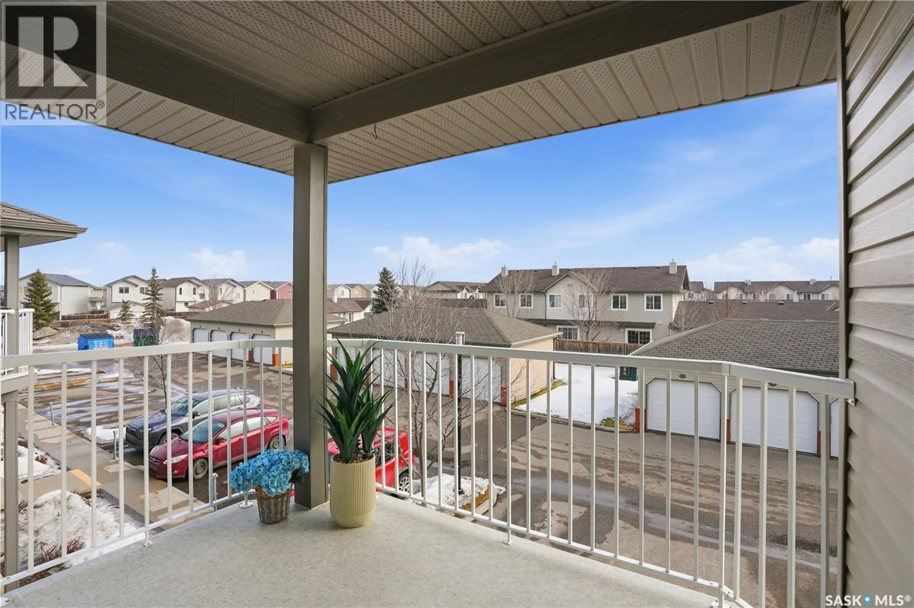 Patio, city buildings view from balcony for 132 410 STENSRUD ROAD, Saskatoon Saskatchewan S7W0B7