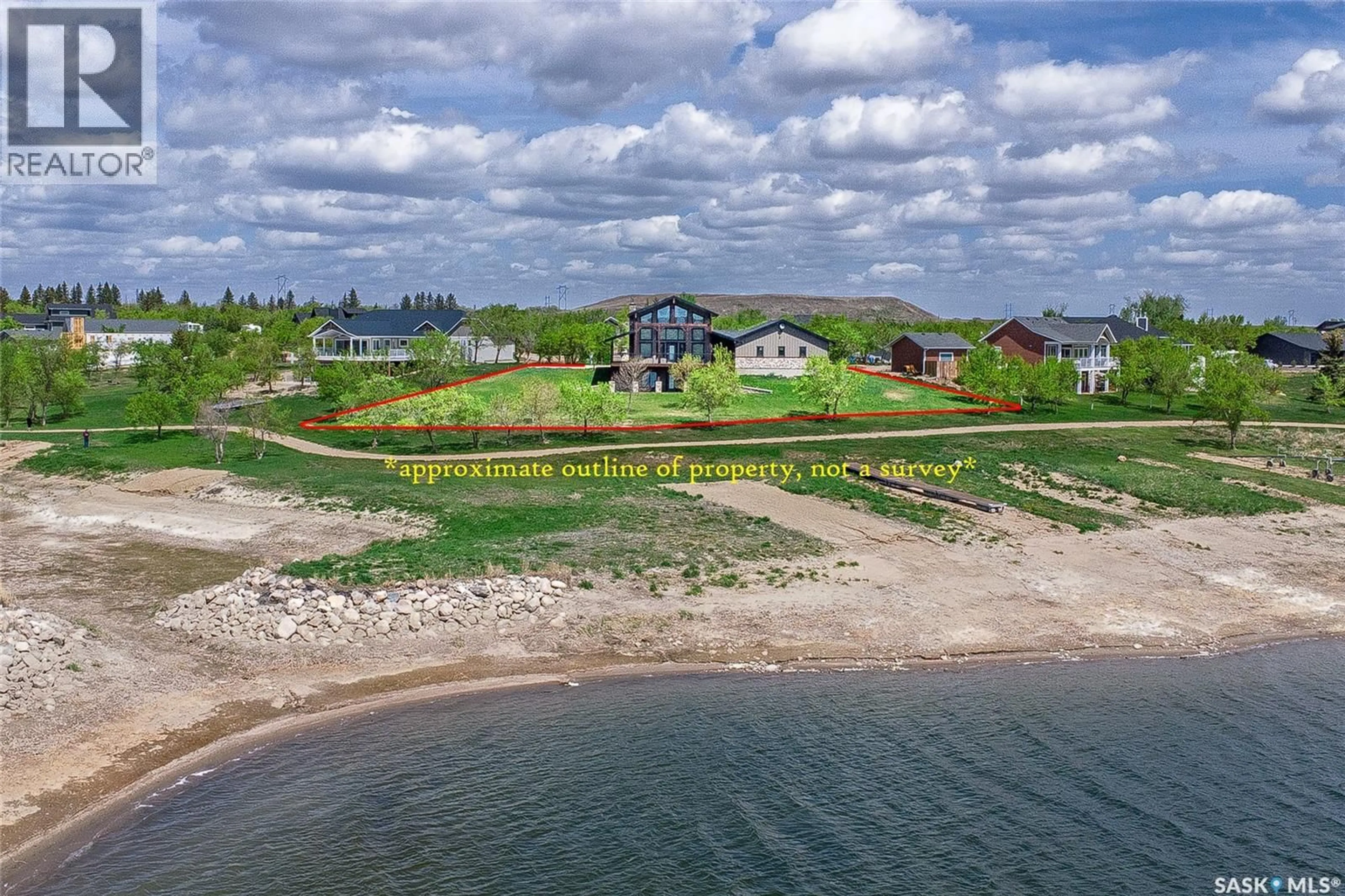 A pic from outside/outdoor area/front of a property/back of a property/a pic from drone, water/lake/river/ocean view for 35 GRACE BAY, Diefenbaker Lake Saskatchewan S0L2E0
