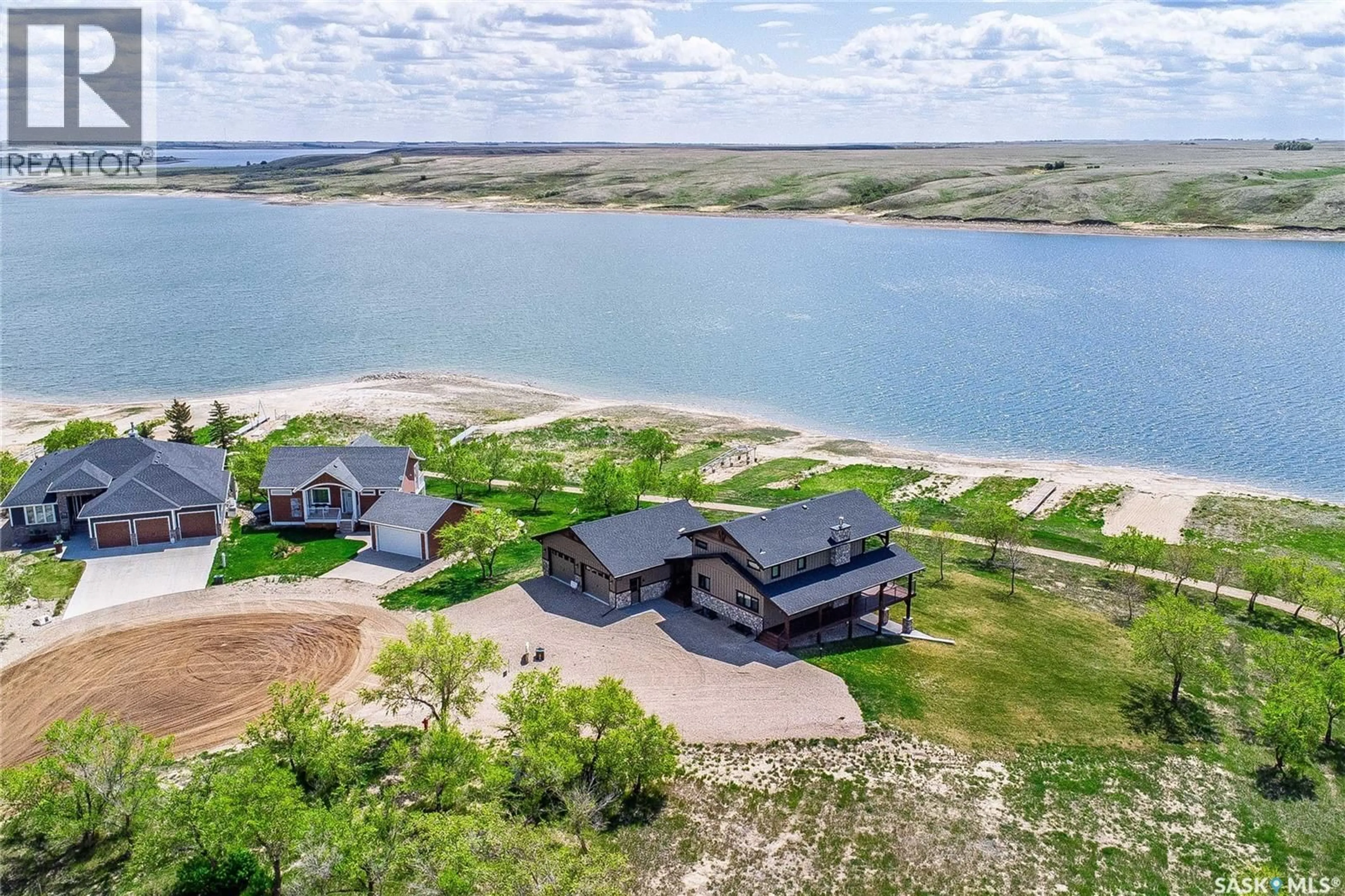 A pic from outside/outdoor area/front of a property/back of a property/a pic from drone, water/lake/river/ocean view for 35 GRACE BAY, Diefenbaker Lake Saskatchewan S0L2E0