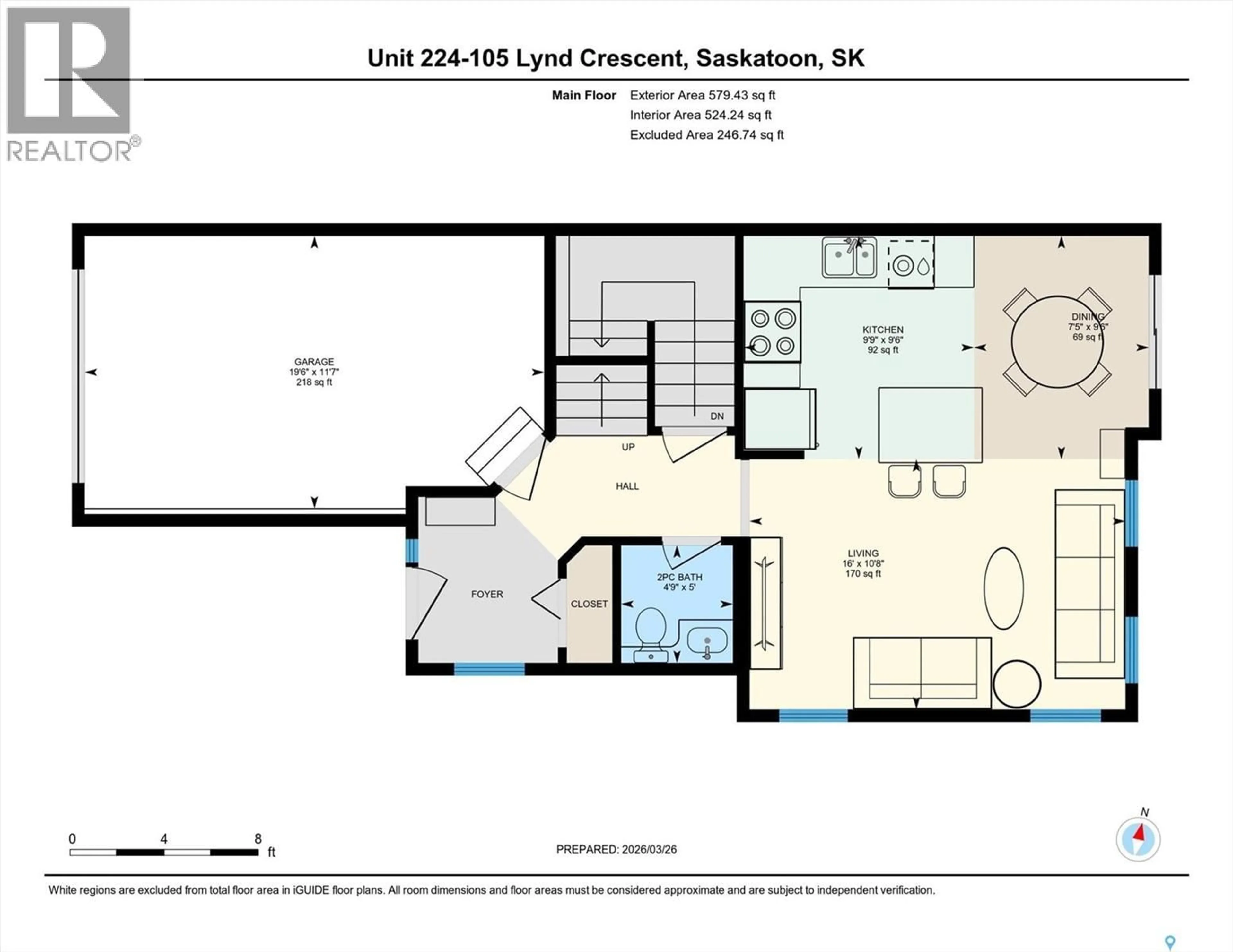 Floor plan for 105 - 224 LYND CRESCENT, Saskatoon Saskatchewan S7T0C3