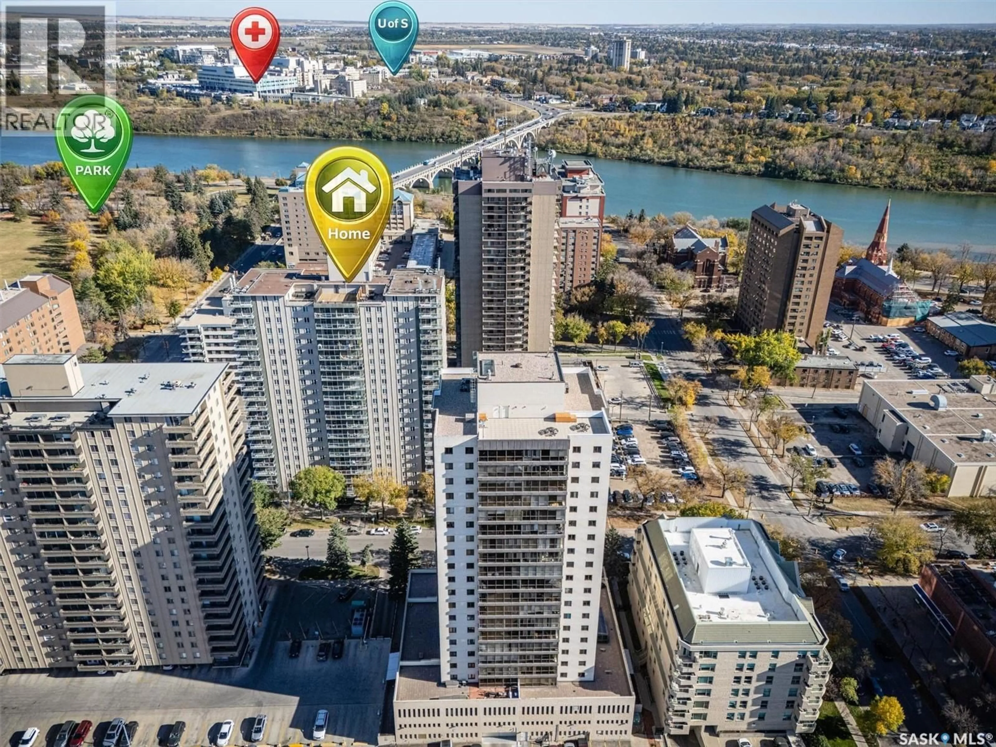 A pic from outside/outdoor area/front of a property/back of a property/a pic from drone, city buildings view from balcony for N - 1001 320 5TH AVENUE, Saskatoon Saskatchewan S7K2P5
